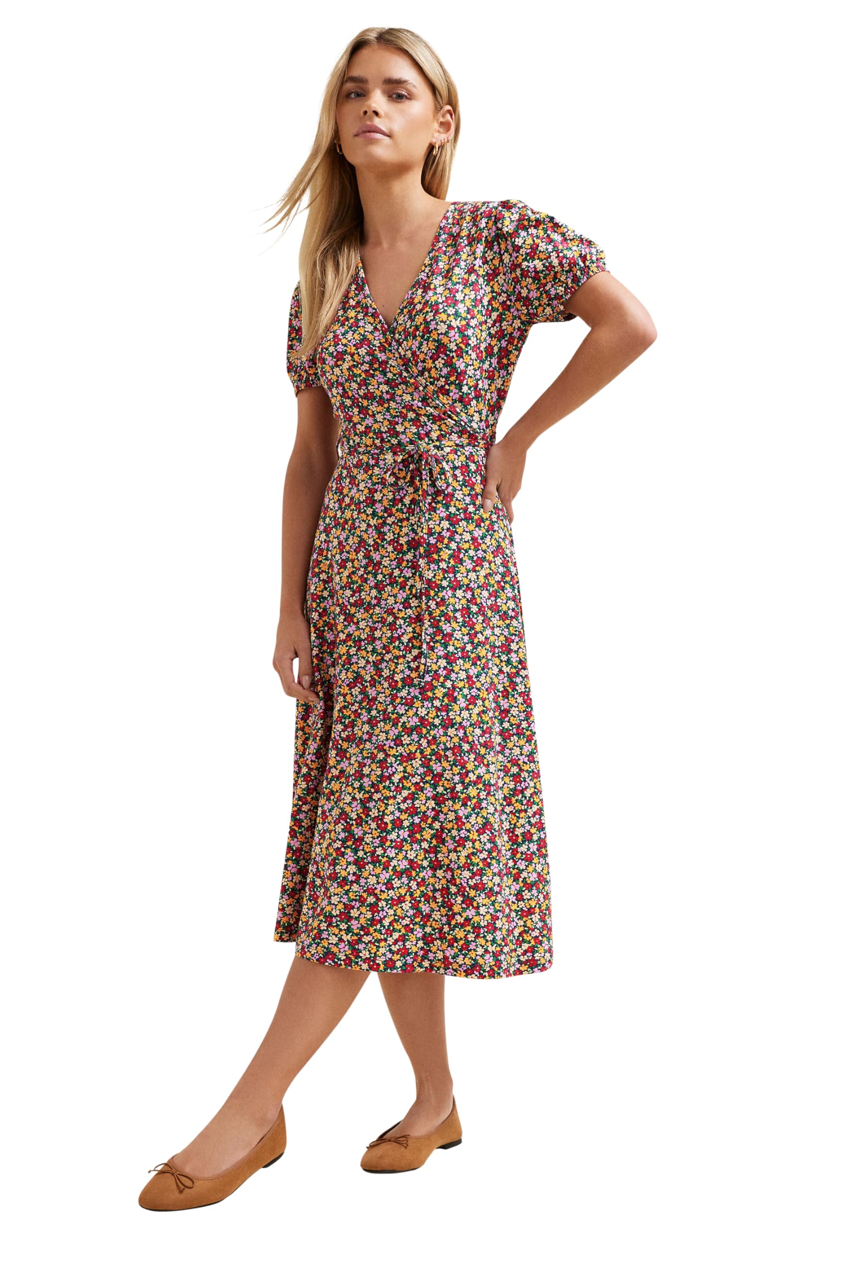 M&Co Petites Petite Ditsy Floral Wrap Dress - Women's Pink