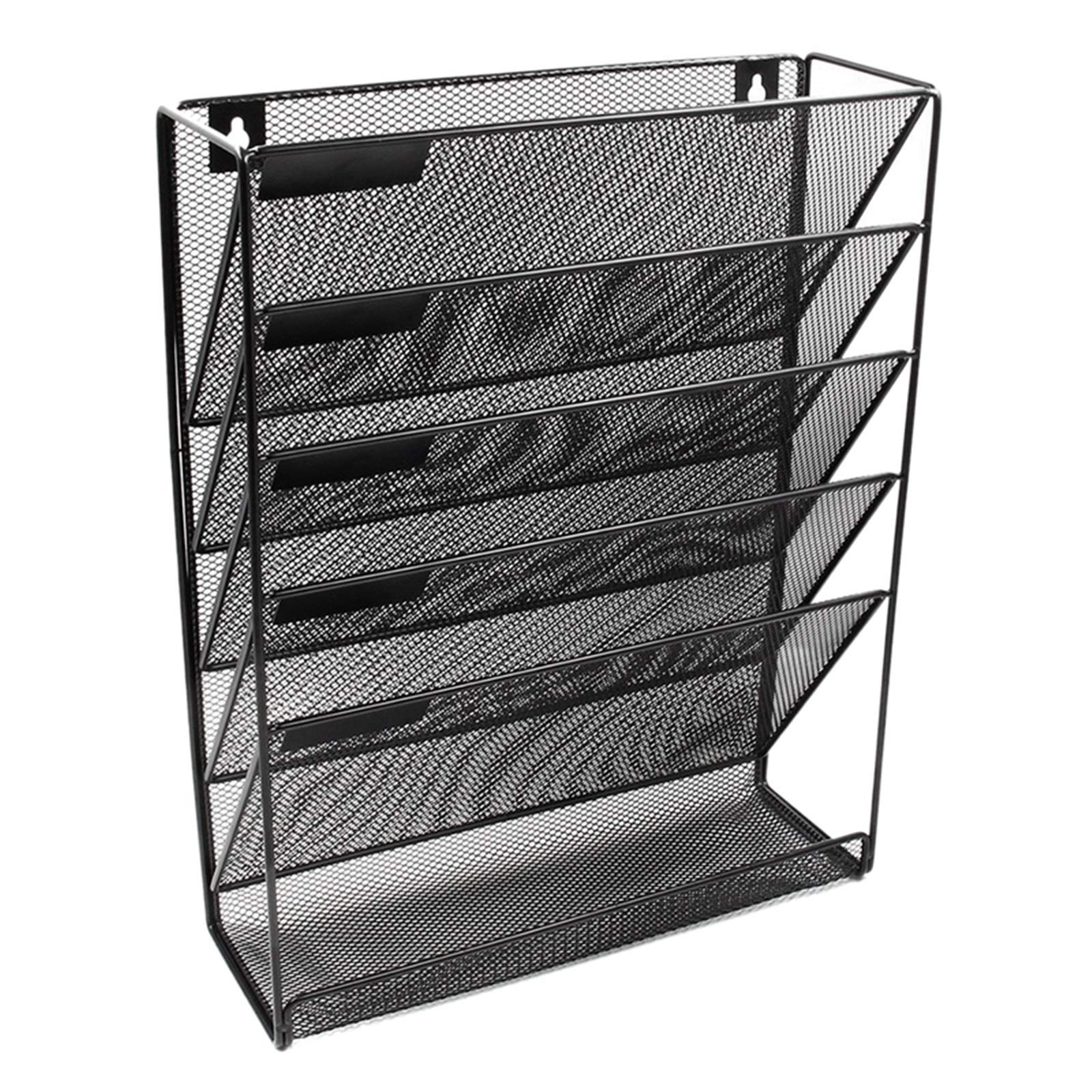 Revistero de escritorio negro con 5 niveles de metal para organizar cuadernos y folletos