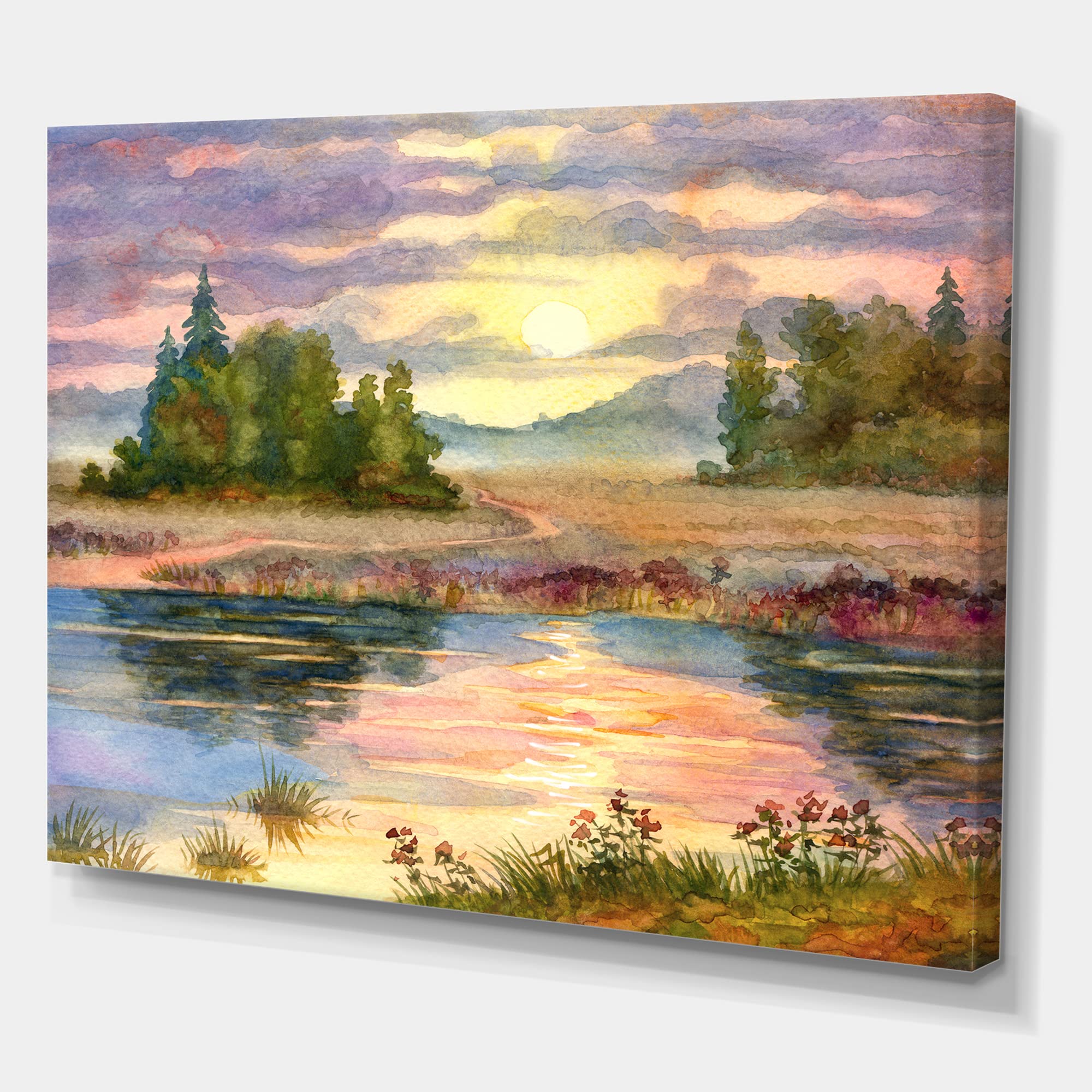 Amazon.co.jp: DesignQ 湖に沈む夕日 I トラディショナル キャンバス