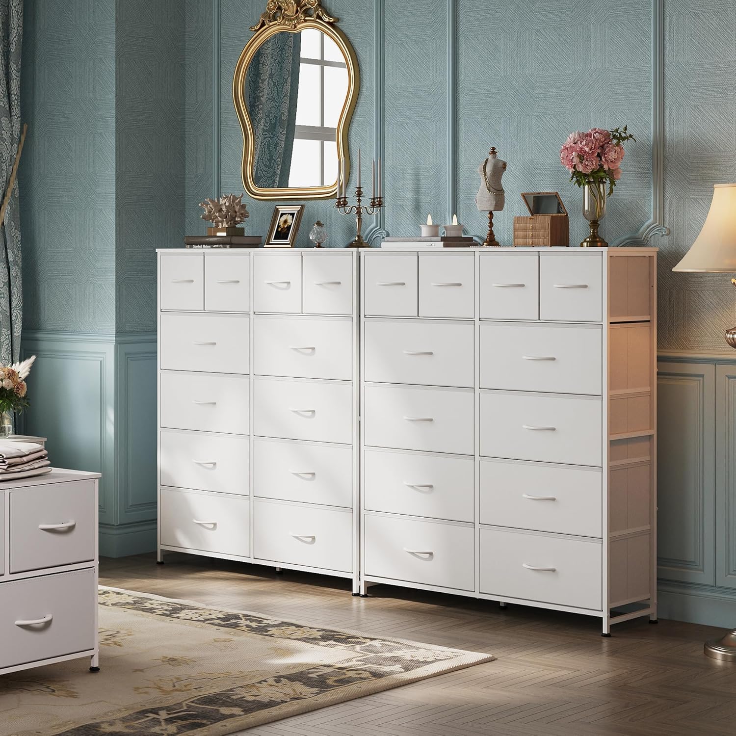WLIVE Tall White Dresser for Bedroom with 12 Drawers, Dressers & Chests of Drawers, Fabric Dresser for Closet, Living Room, Storage Dressers with Storage Drawers, Steel Frame, Wood Top