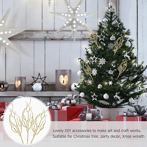 Miniatura 9 de NUOBESTY 10 piezas de púas de hojas de Navidad con purpurina, palillos de hojas artificiales en aerosol para árbol de Navidad, flores de pascua,