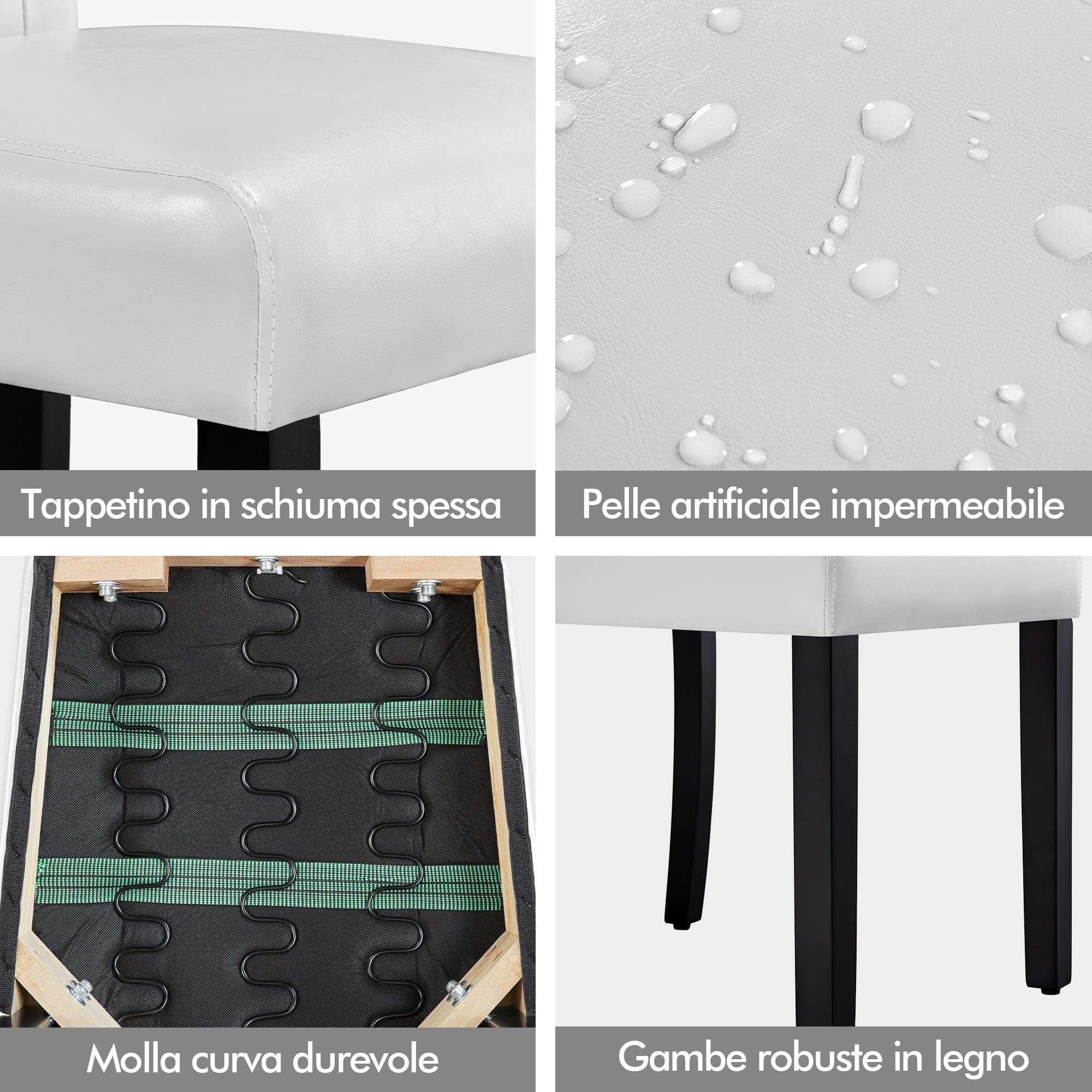Yaheetech Set 2 Sedie Sala da Pranzo Bianche Moderne Imbottite in Ecopelle con Schienale Alto con Bottoni Imbottiti Gambe in Legno Massello Portata 135 kg