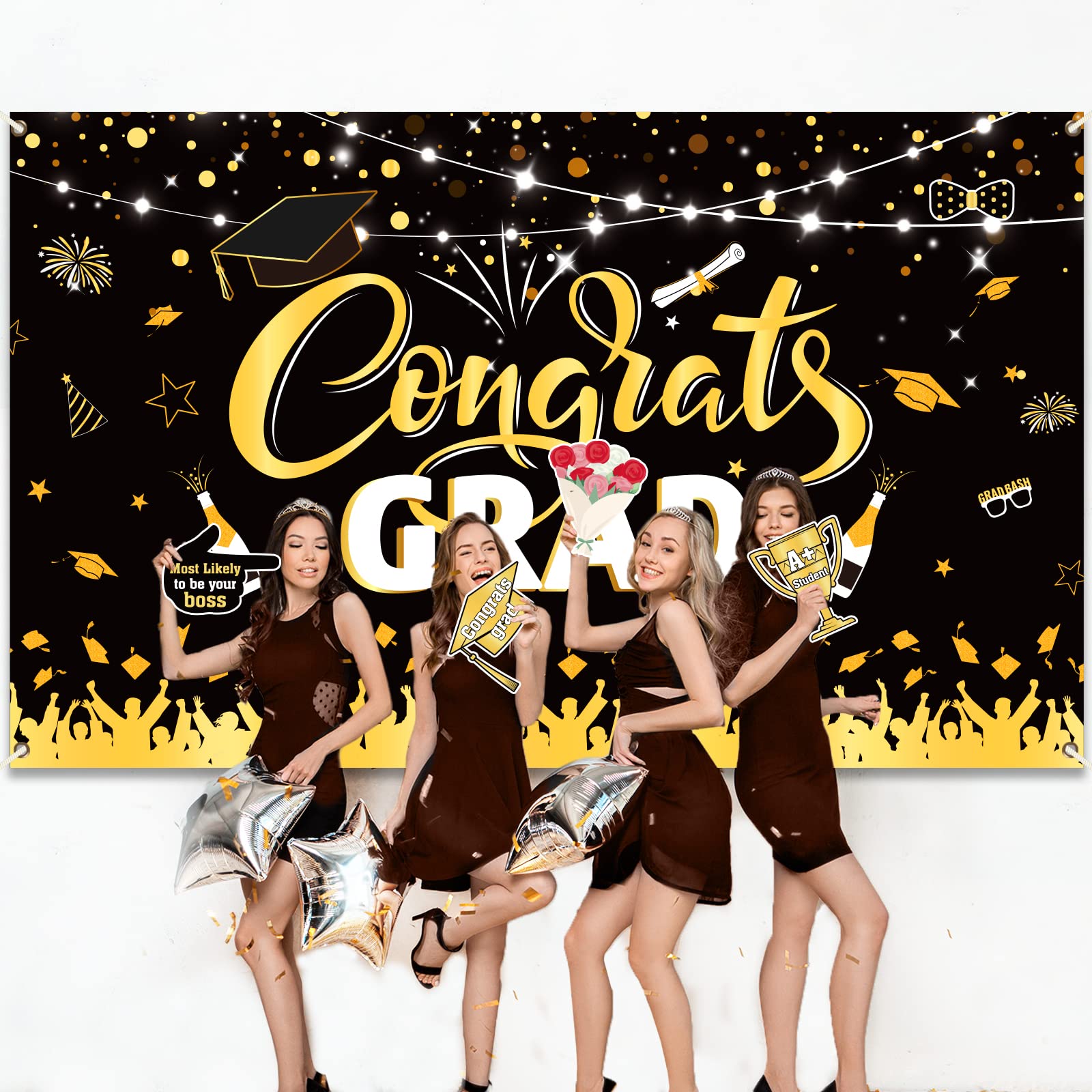 Phinally Done Fotohintergrund Für Abschlussfeier 2024, 2,1 X 1,5 M – „Congrats Grade“-Design