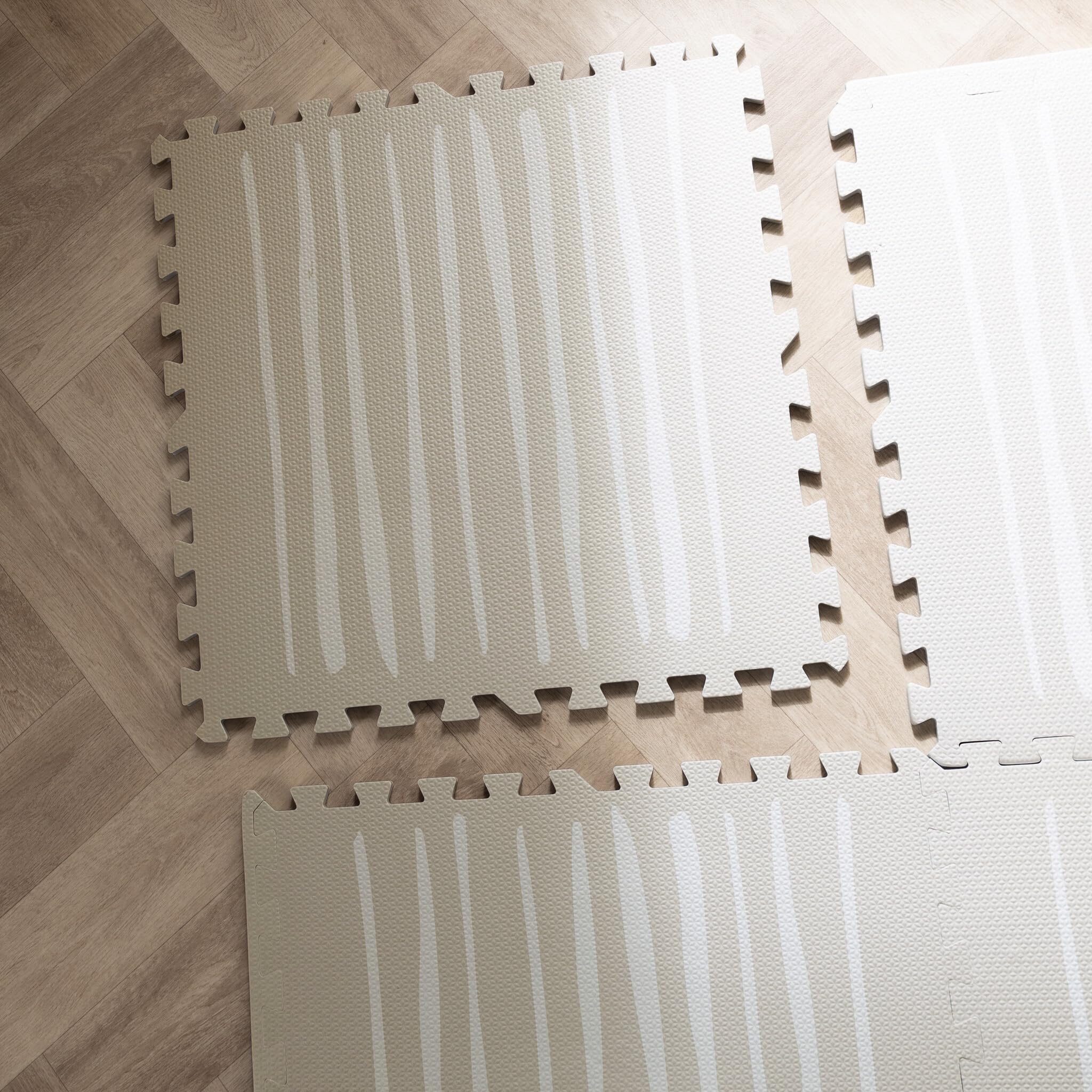 FRAAI | Home & Living Mata piankowa Puzzle - Alfie XL Stripes Szara/Beżowa - Pianka EVA - - Dywan