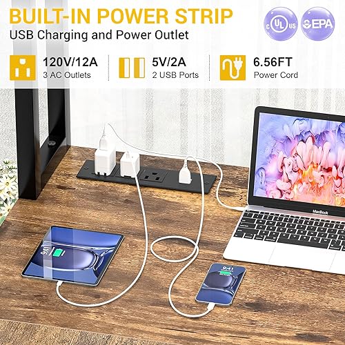 Miniatura 4 de Aheaplus Escritorio en forma de L con toma de corriente, escritorio para juegos en forma de L con luz LED y gabinete, escritorio reversible para