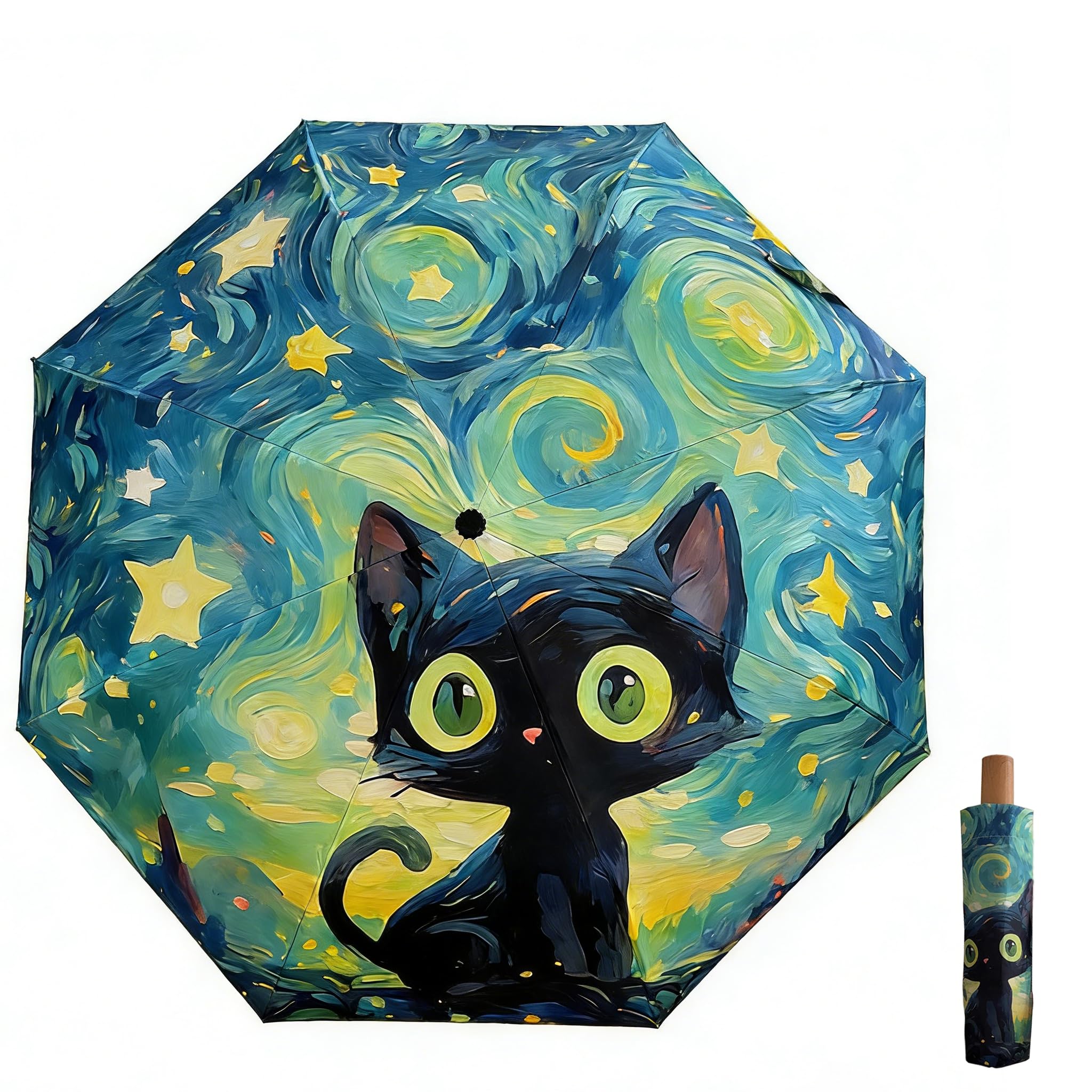 Maibar Women's Manual Lift Sun Umbrella Uv Protection Uv Blocking Cat Hand Parasol Upf 50 Spf 50 Compact Folding Umbrella For (Manual Lift)