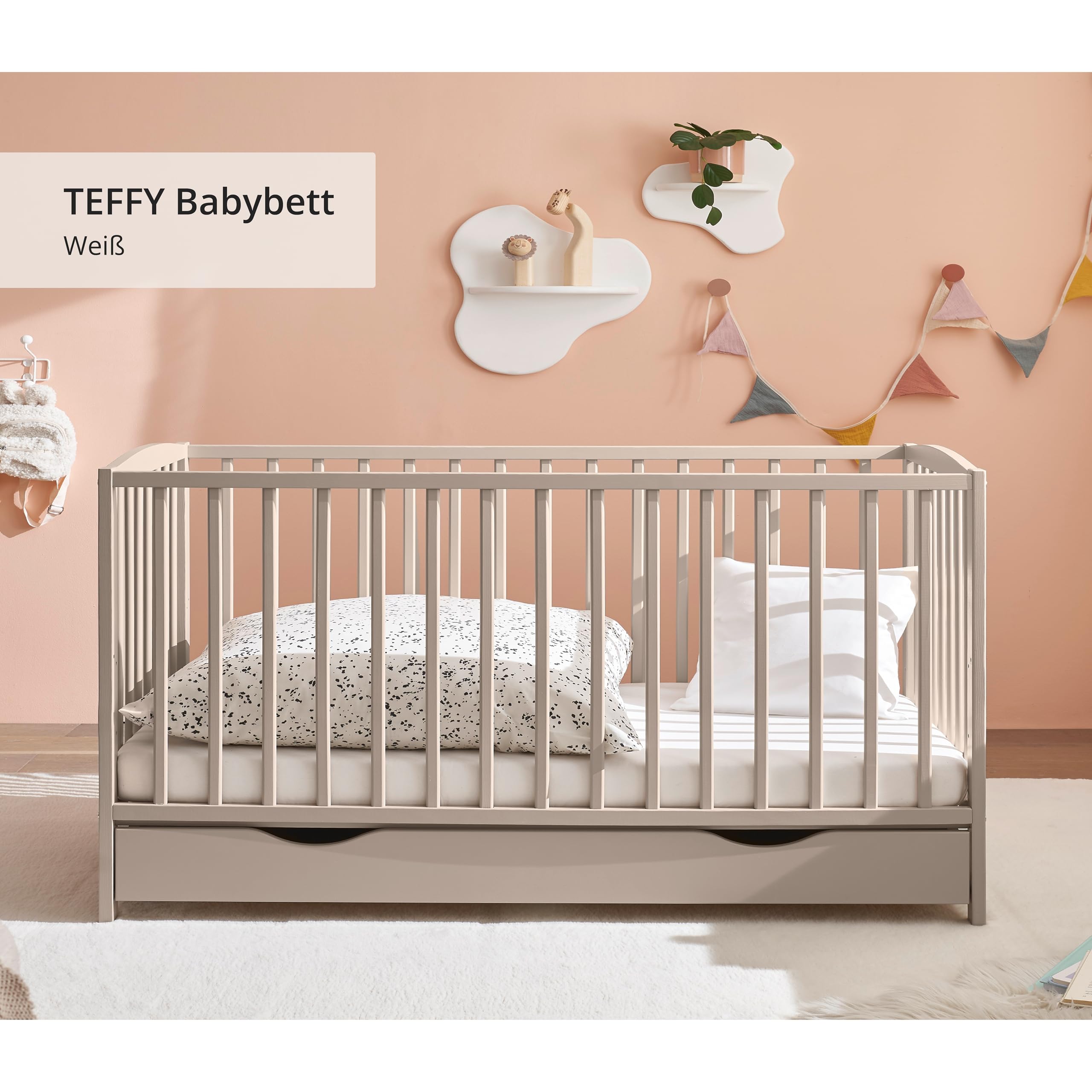 Stella Trading TEFFY Babybett mit Schublade & Umbauseiten in Kaschmir