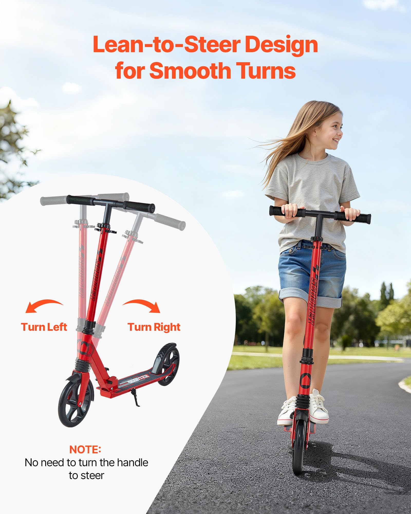 VEVOR Trottinette pour Enfants 8 Ans et Plus, Ados et Adultes, patinette à 2 Roues, Guidon réglable en Hauteur, Plateau antidérapant, Pliable et légère pour garçons et Filles à 100 kg