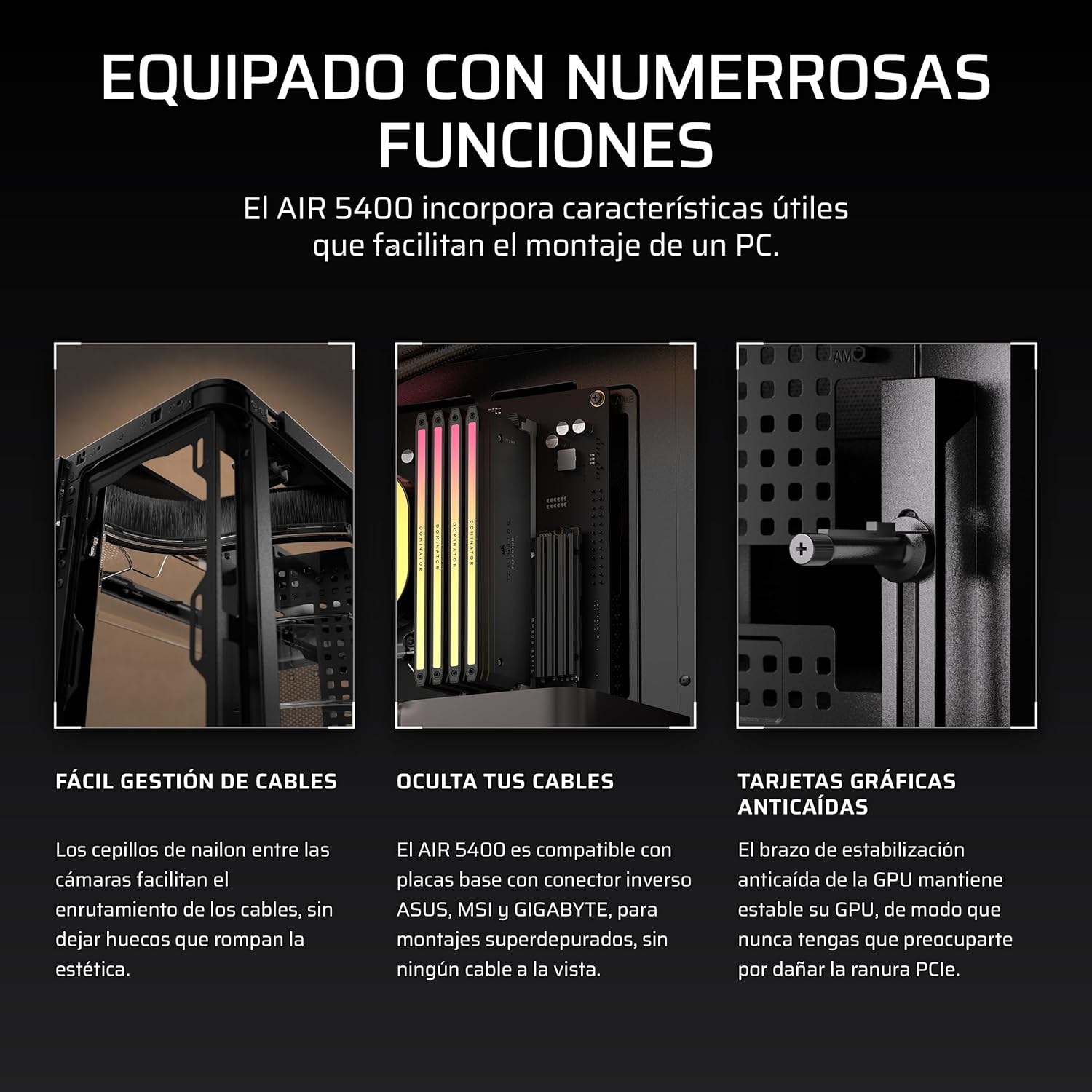 CORSAIR Air 5400 RS-R ARGB Caja para PC semitorre panorámica de Triple cámara – 3 Ventiladores RS120-R ARGB Reverse-Rotor preinstalados – conductos de Alto Flujo y bajo Ruido – Negro 13