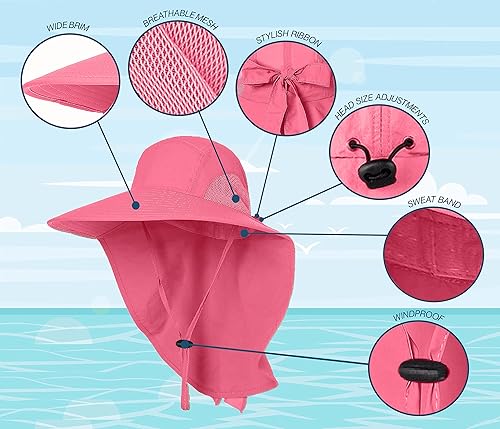 Miniatura 4 de UPF 50+ Sun Protection Hat for Men and Women, Wide Brim Outdoor Beach Fishing Cap with Neck Flap, Breathable Mesh, Windproof