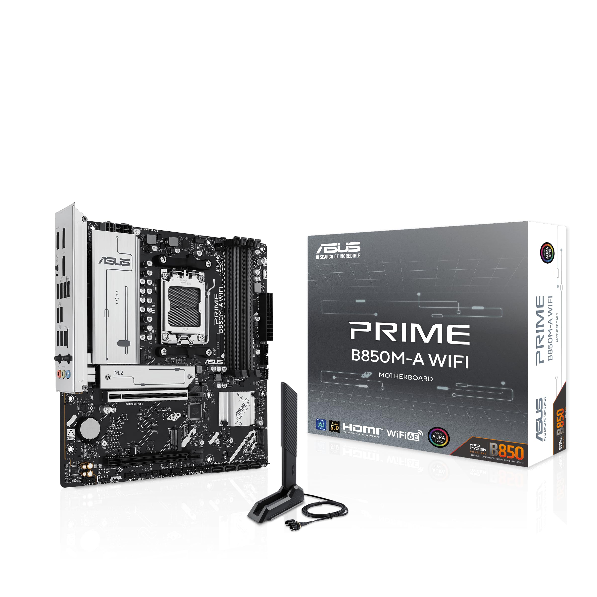 ASUS ASUS PRIME B850M-A Wi-Fi, AMD mATX Motherboard, DDR5 Slot, PCIe 5.0 Ready, 3 M.2 Slots, 6E Wi-Fi, Ethernet Realtek 2.5 Gb, Displ