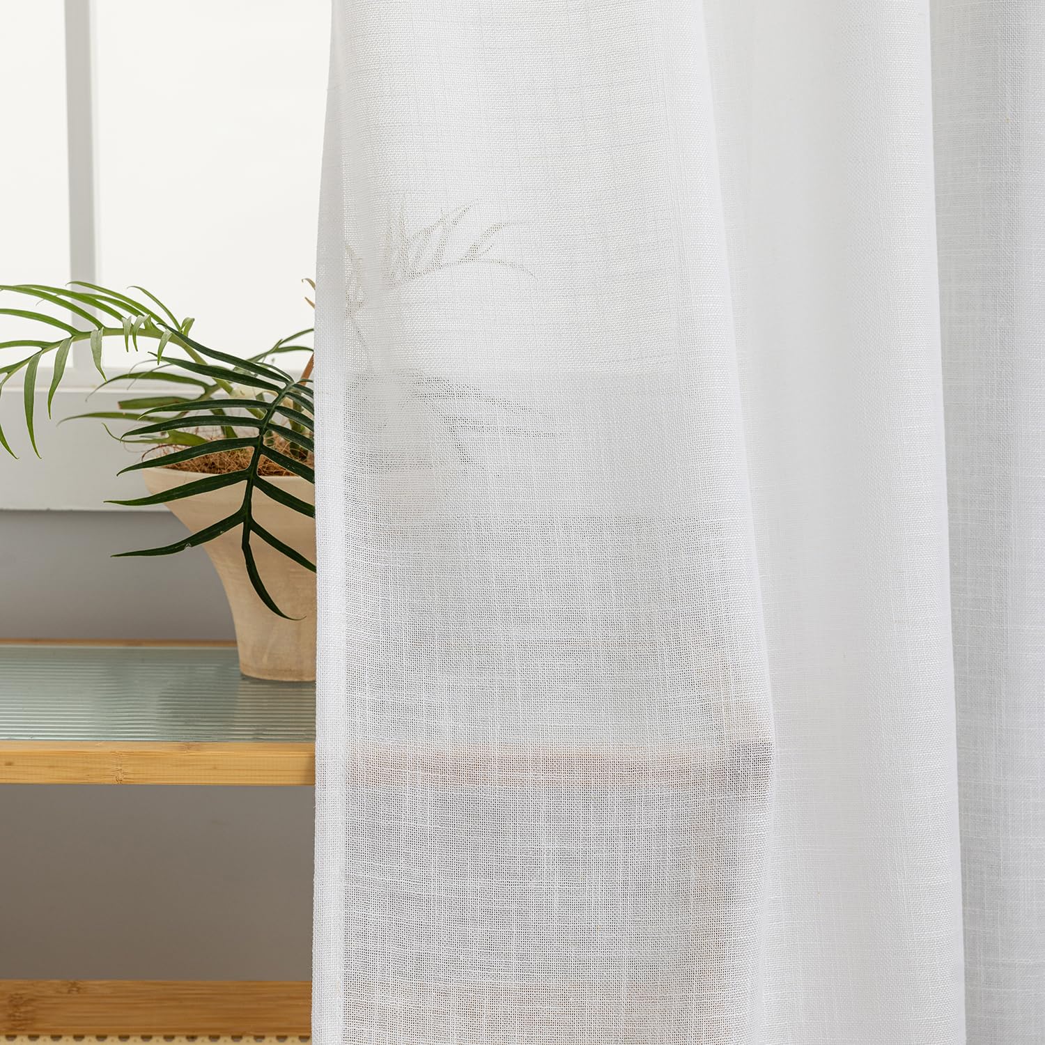 VOILYBIRD Natural Linen Texture Curtains with Eyelets, Linen Curtains for Windows Living Room (White, H x W 245 x 140 cm, Pack of 2) - Image 4