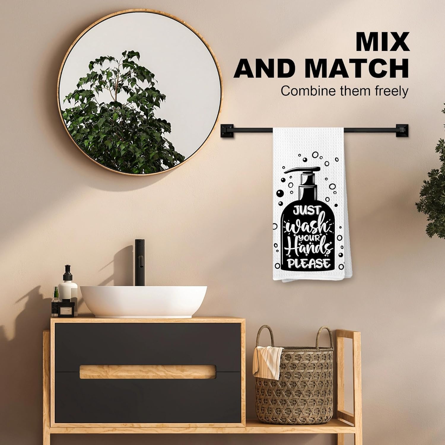 Modern Black and White Bathroom Hand Towels, Just Wash Your Hands Please Decorative Hand Towels for Bathroom Washroom Restroom Powder Room Vanity, 16x24 Inches Dish Cloths & Dish Towels - Image 5