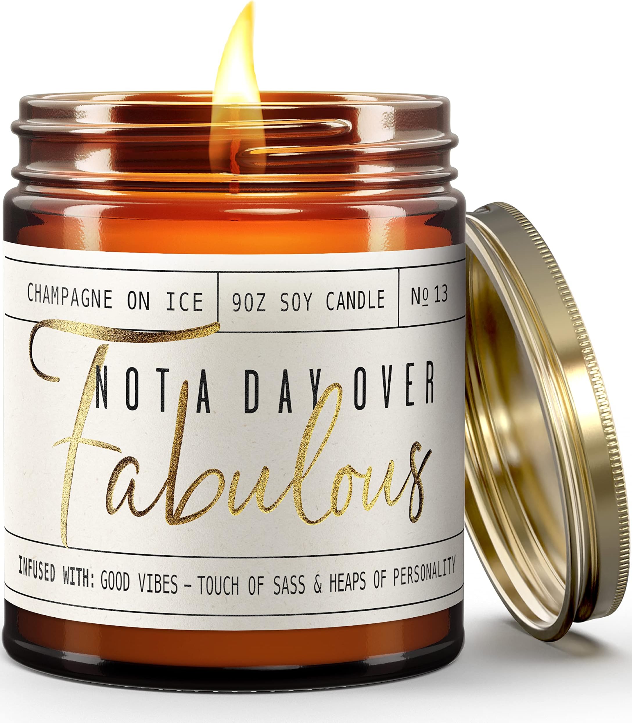 Birthday Gifts for Women Friendship -'Not a Day Over Fabulous' Soy Candle, w/Champagne on Ice I 40th 50th 60th 70th Happy Birthday Gifts for Mom, Grandma, Sister, Coworker, Aunt, Wife I Made in USA