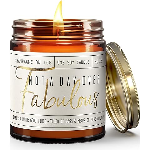 Birthday Gifts for Women Friendship -'Not a Day Over Fabulous' Soy Candle, w/Champagne on Ice I 40th 50th 60th 70th Happy Birthday Gifts for Mom, Grandma, Sister, Coworker, Aunt, Wife I Made in USA