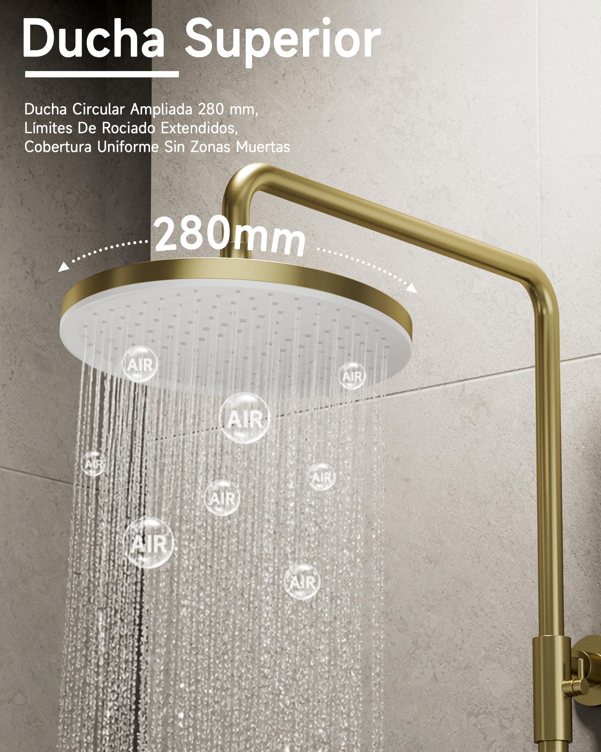 Columna Ducha, cuerpo de latón, sistema de ducha en oro cepillado