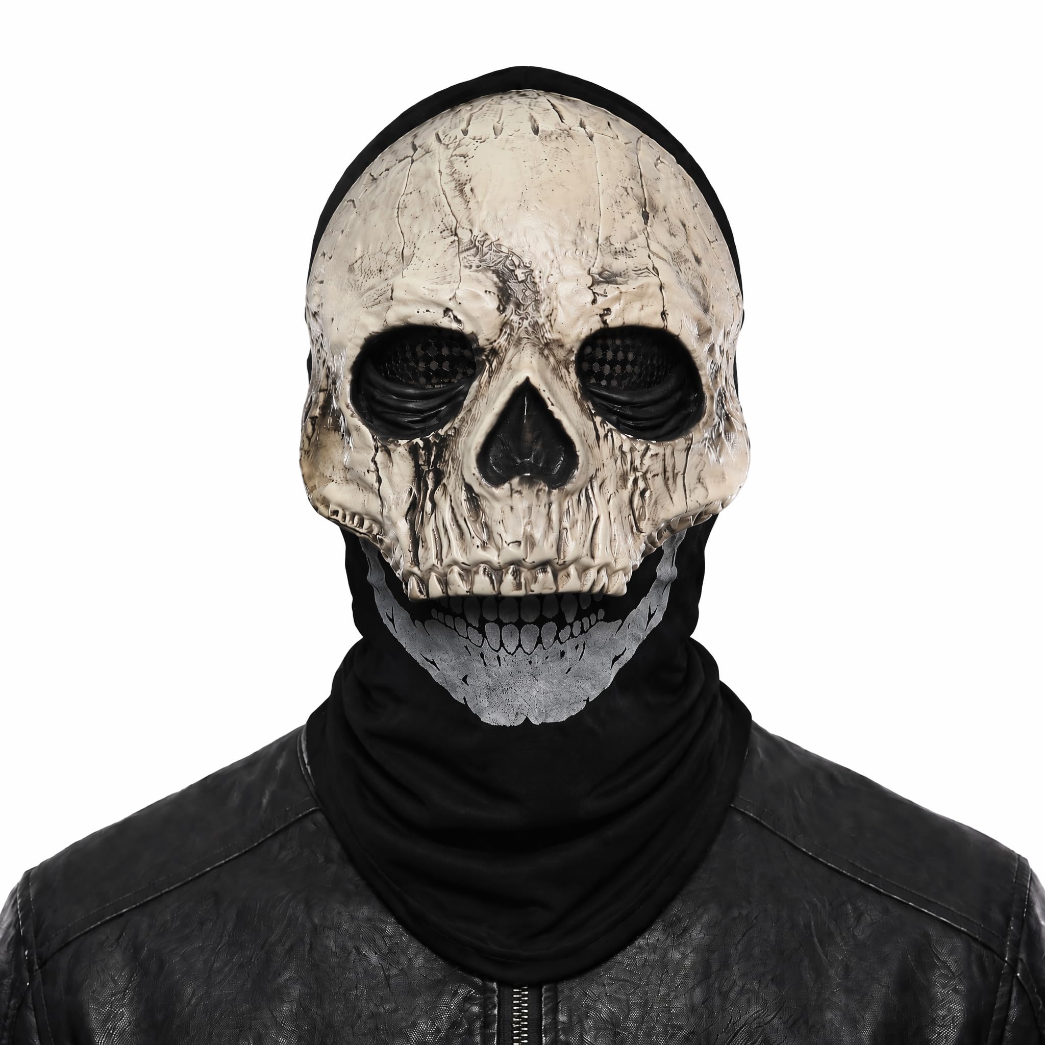 Skull Mask, Halloween Ghost Mask, Skeleton Ghost Face Costume, Oni Ghostface Madk, Skull Face Full Head Balaclava, Latex Hood Grim Reaper Headwear for Scary Horror Cosplay Masquerade (Oldwhite)