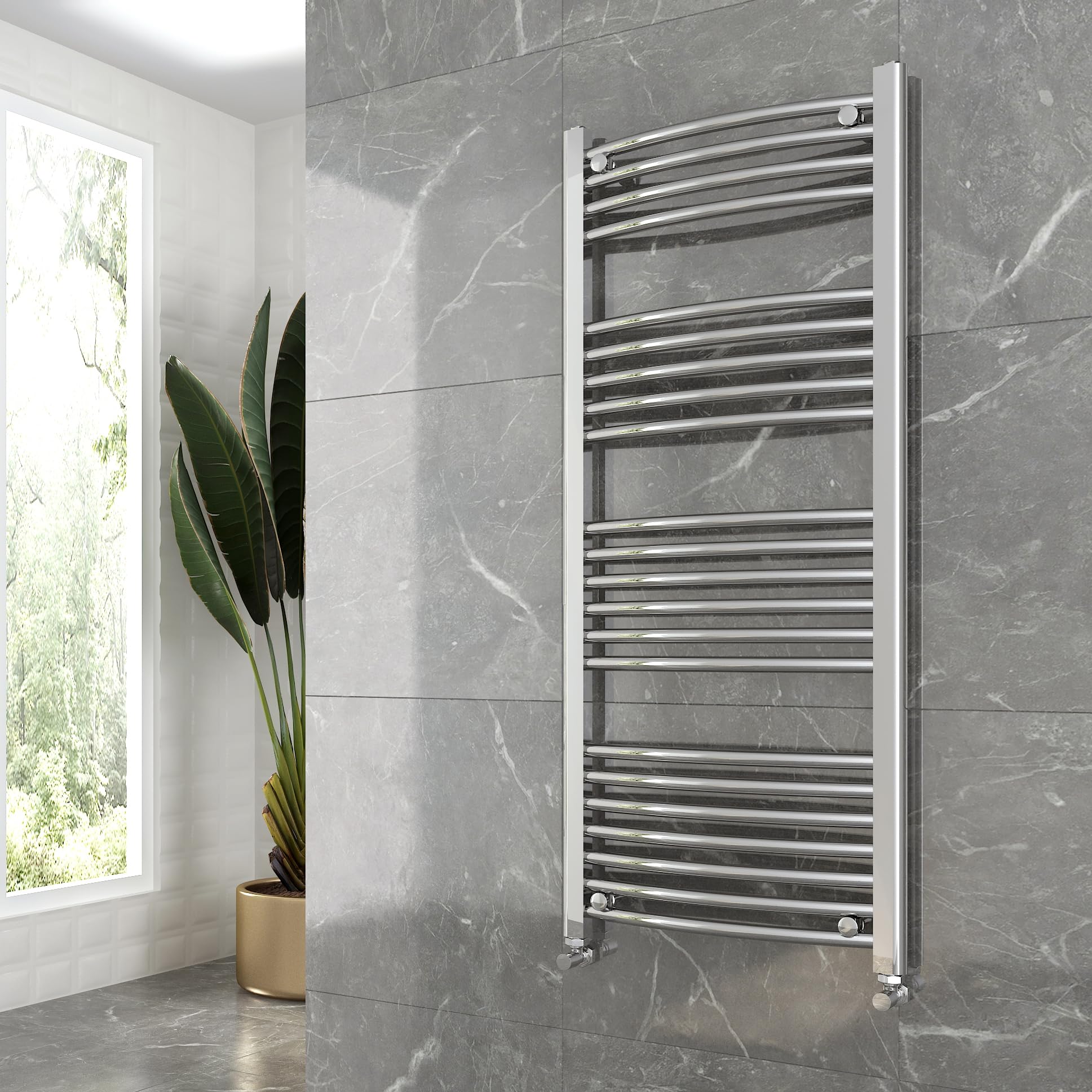 Nwt Direct Sparkling Chrome Curved Chrome Heated Towel Ladder Rail Bathroom Radiator 500Mm (W) X 1200Mm (H) - 2130 Btus
