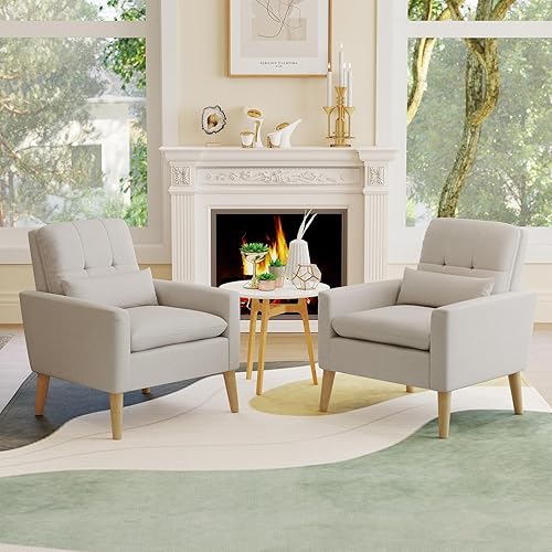 Miniatura 10 de KOMFOTT Sillón decorativo copetudo, moderna silla de ocio con almohada de cintura, respaldo cómodo y reposabrazos ergonómico, tela transpirable y