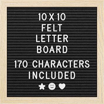 Felt Letter Board - 10x10, Black - 170 Letters, Numbers & Emojis for Celebrations & Announcements - Customizable Message Letterboard w/Wooden Frame for Home Decor & Office Use - by Yes4Quality