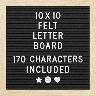 Felt Letter Board - 10x10”, Black - 170 Letters, Numbers & Emojis for Celebrations & Announcements - Customizable Message Letterboard w/Wooden Frame for Home Decor & Office Use - by Yes4Quality