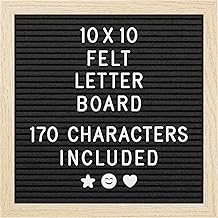 Felt Letter Board - 10x10”, Black - 170 Letters, Numbers & Emojis for Celebrations & Announcements - Customisable Message Letterboard w/Wooden Frame for Home Decor & Office Use - by Yes4Quality