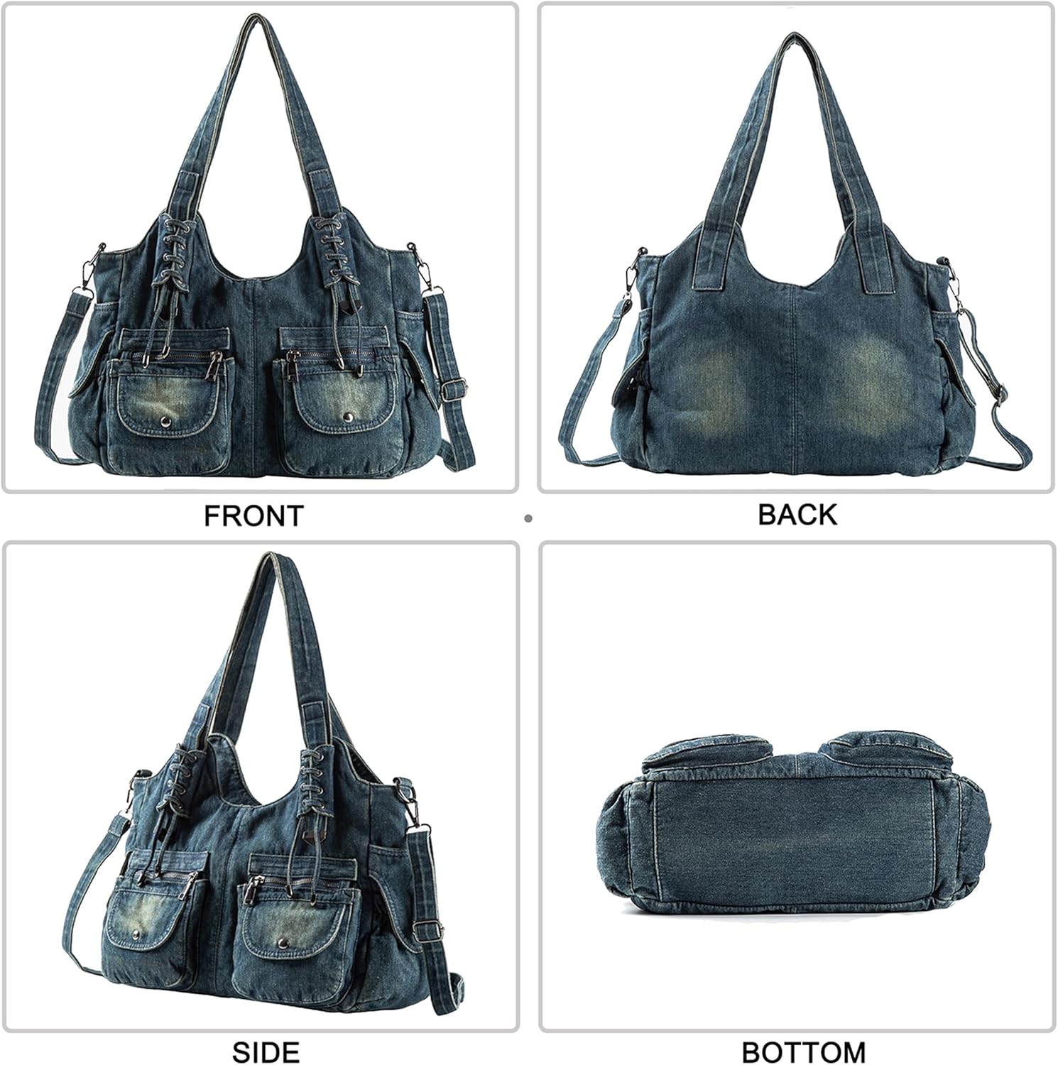 Designer Denim Handbags for Women Hobo Tote Bag Crossbody Denim Purses Blue Jean Shoulder Bag - Image 4