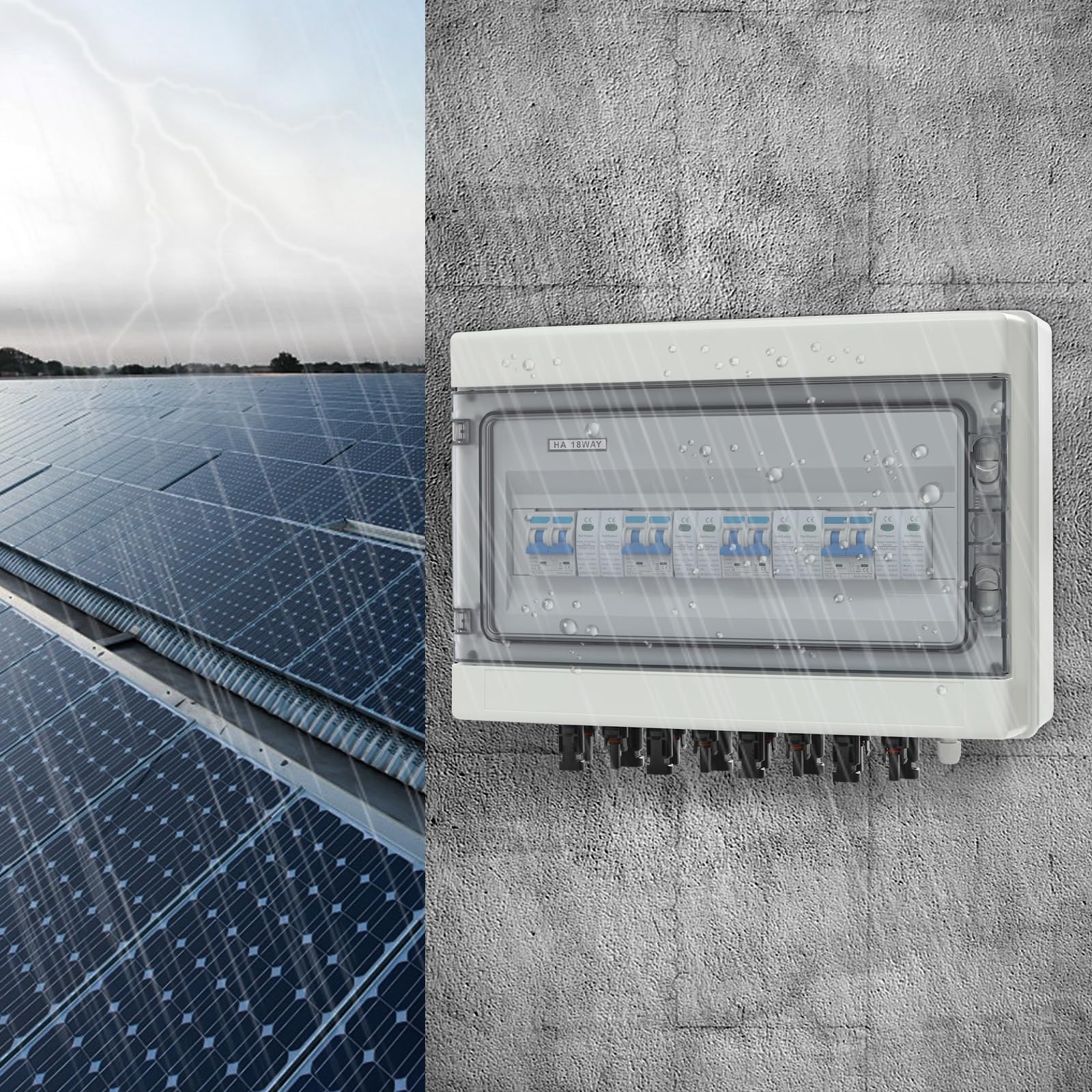PV Combiner Box 4 in 4 Out 1000V DC, 40A Solar Combiner Box mit Überspannungsschutz & Kurzschlussschutz, IP65 wasserdicht, für Photovoltaik-Anlagen, geeignet für 6mm Kabel, inklusive Montagezubehör, W