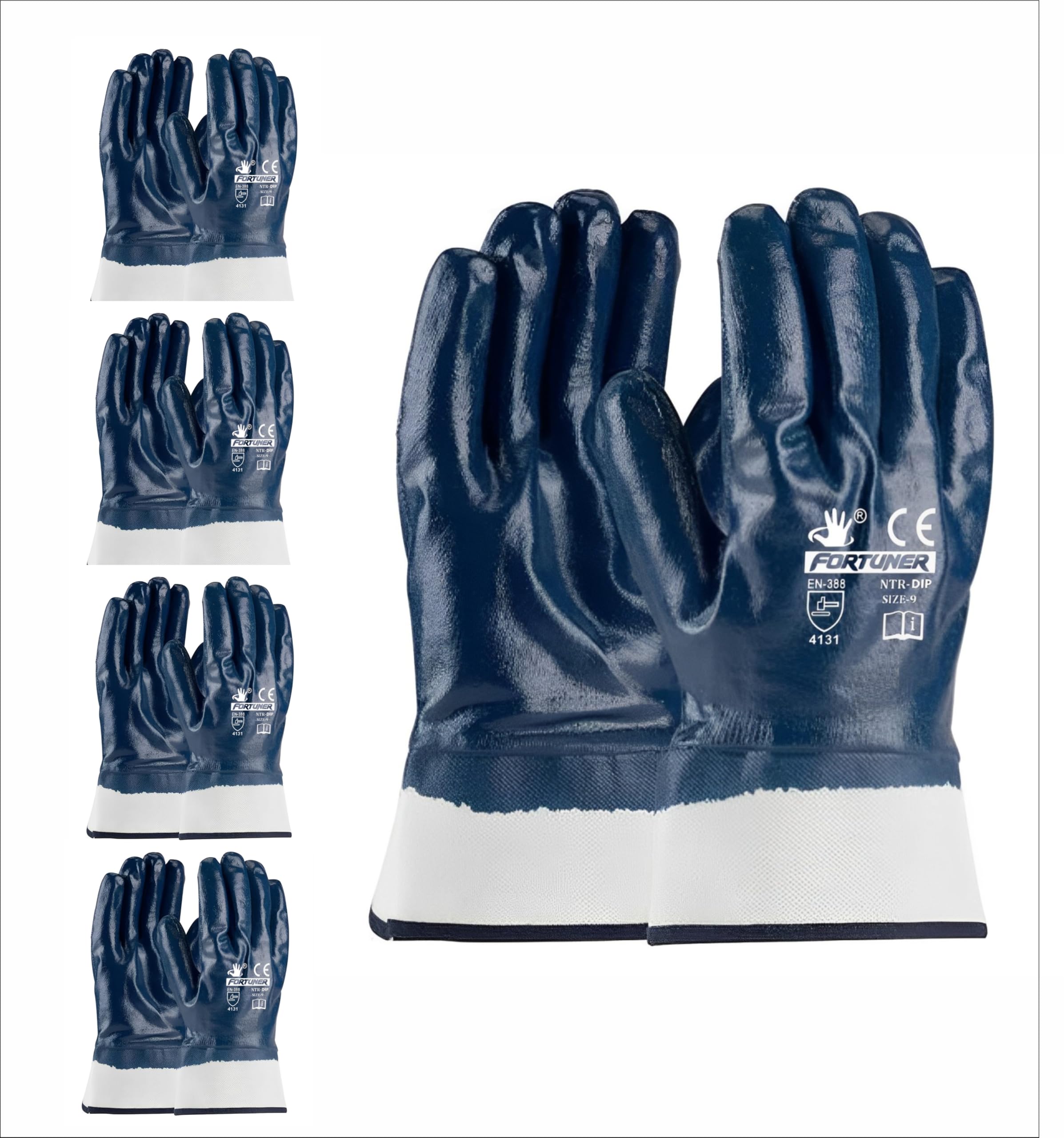 FORTUNER Nitrile Fully Dipped Cuff Safety Gloves 5 Pairs - Oil