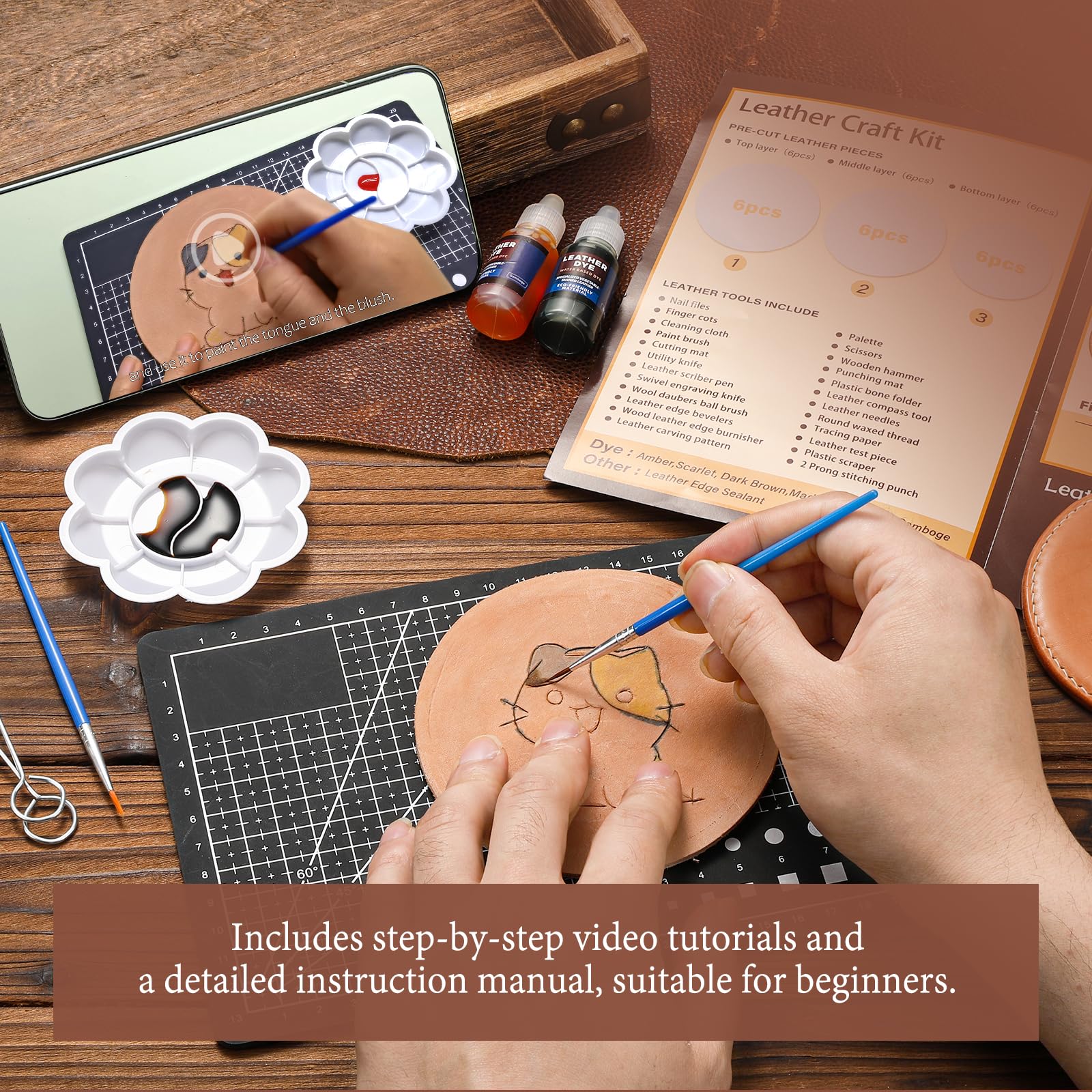 Leather Crafting Kit - Make Coasters & More! -4