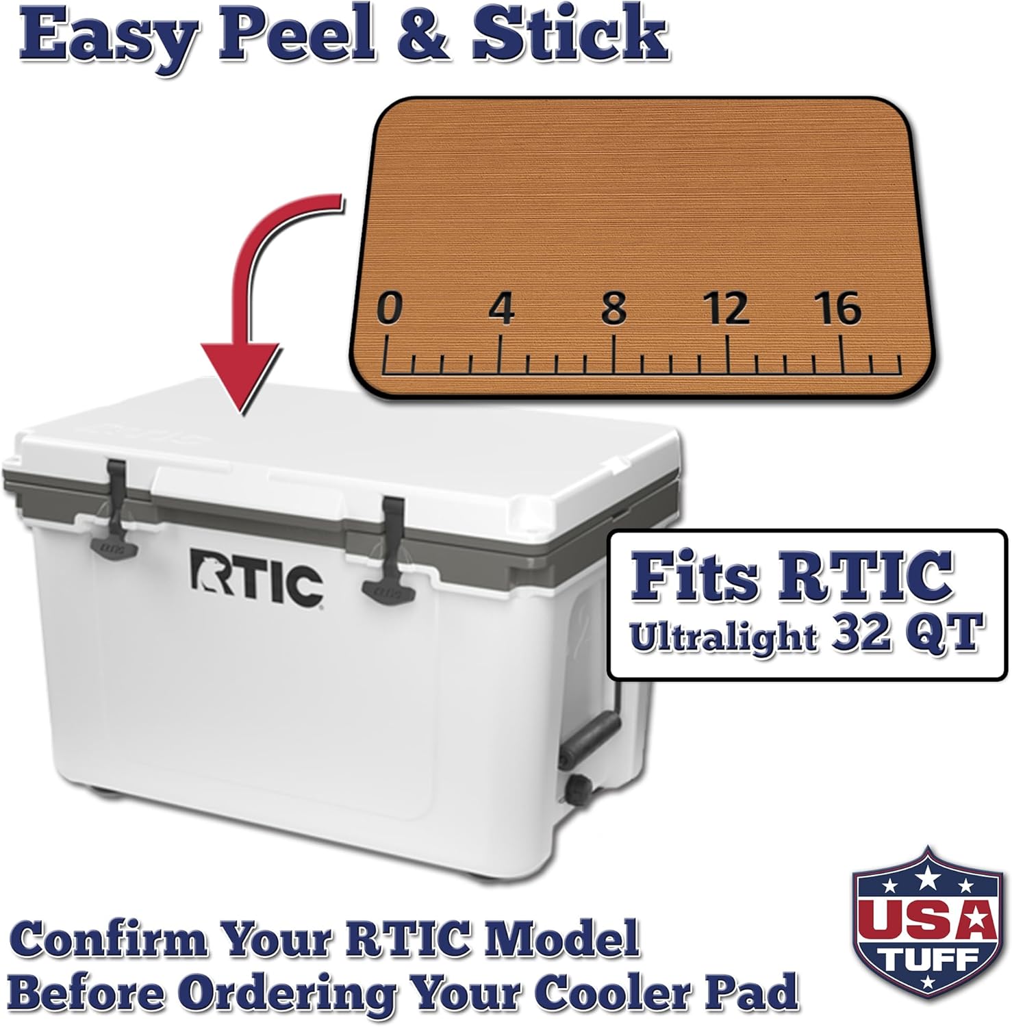 USATuff SeaDek EVA Mat Cooler Pad fits RTIC | Peel & Stick Application | Non Slip Comfort Accessories - Fish Measuring Ruler (Mocha-Black)