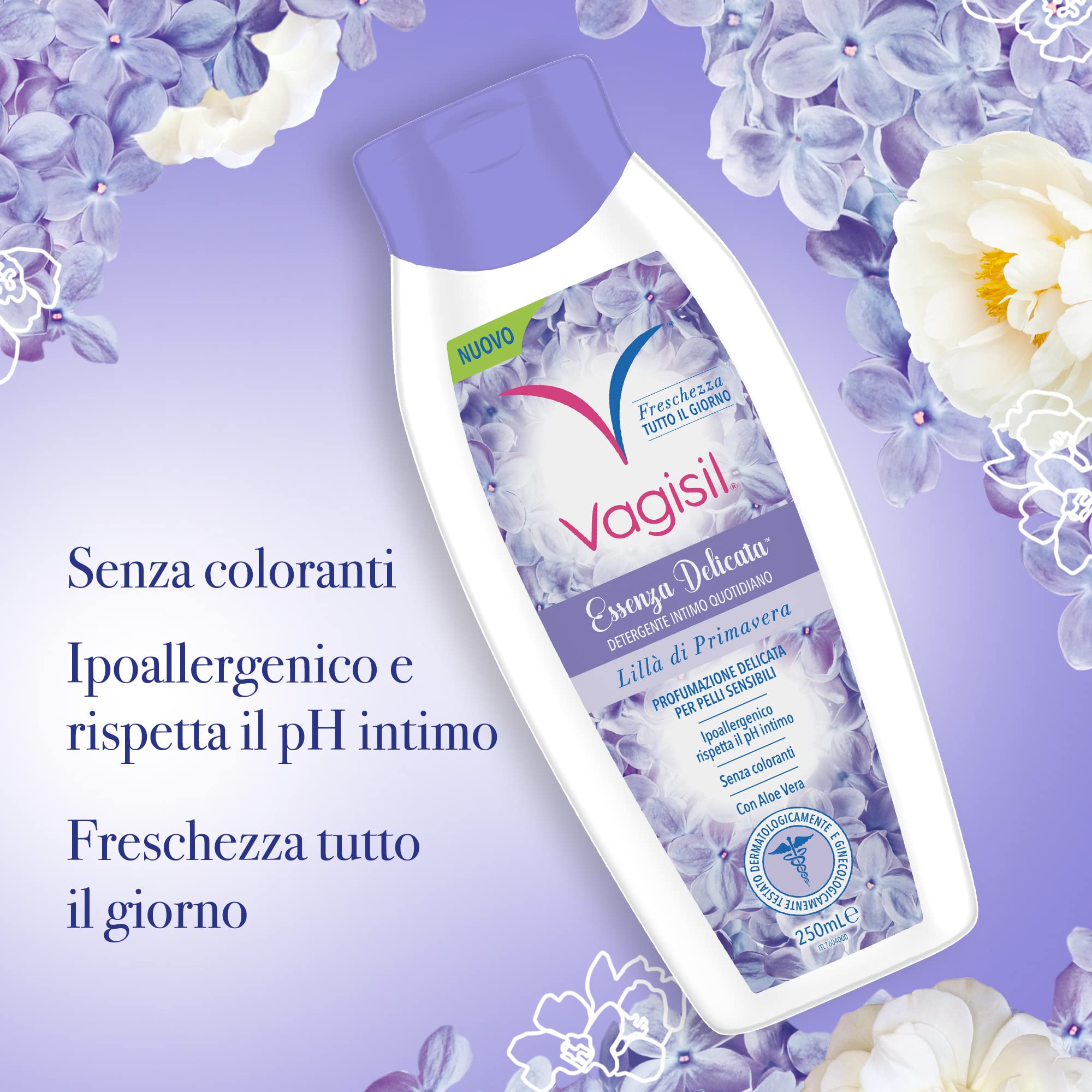 Vagisil Detergente Intimo Donna Essenza Delicata Al Lillà Di Primavera, Igiene Intima, Senza Sapone, Rispetta Il pH Intimo Della Pelle, 250 ml