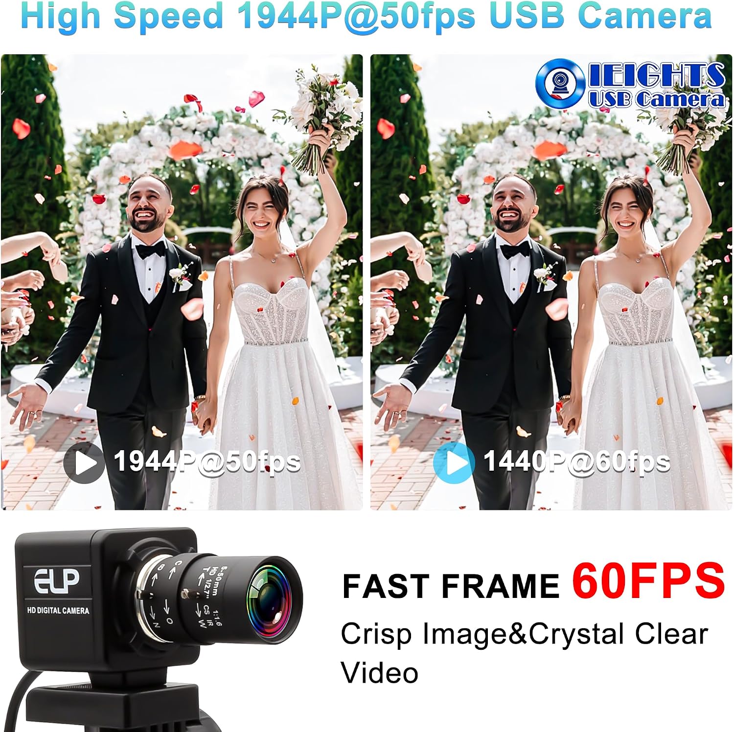 Global Shutter USB Webcam High Speed 5mp@50fps 1440P@60fps Industrial Video Camera with 5-50mm 10X Zoom Lens Variable Focus Close-up PC Camera CS Mount UVC