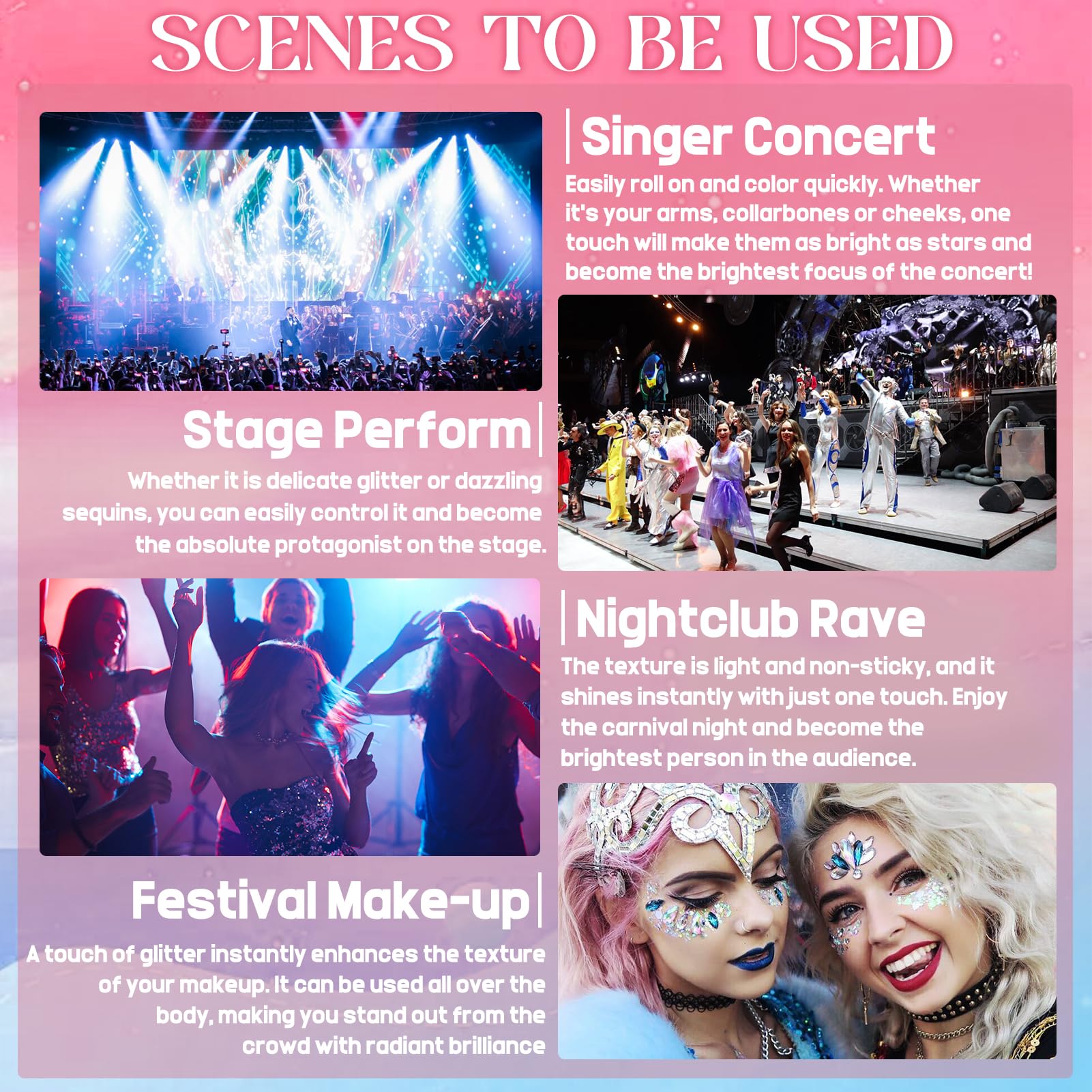Roll-on Body Glitter Gel,Roll-on Corpo Glitter Gel,Mermaid Paillettes Glitter Corpo Capelli per Festival Rave Accessories,Shimmer Makeup per Festival Halloween Rave Party