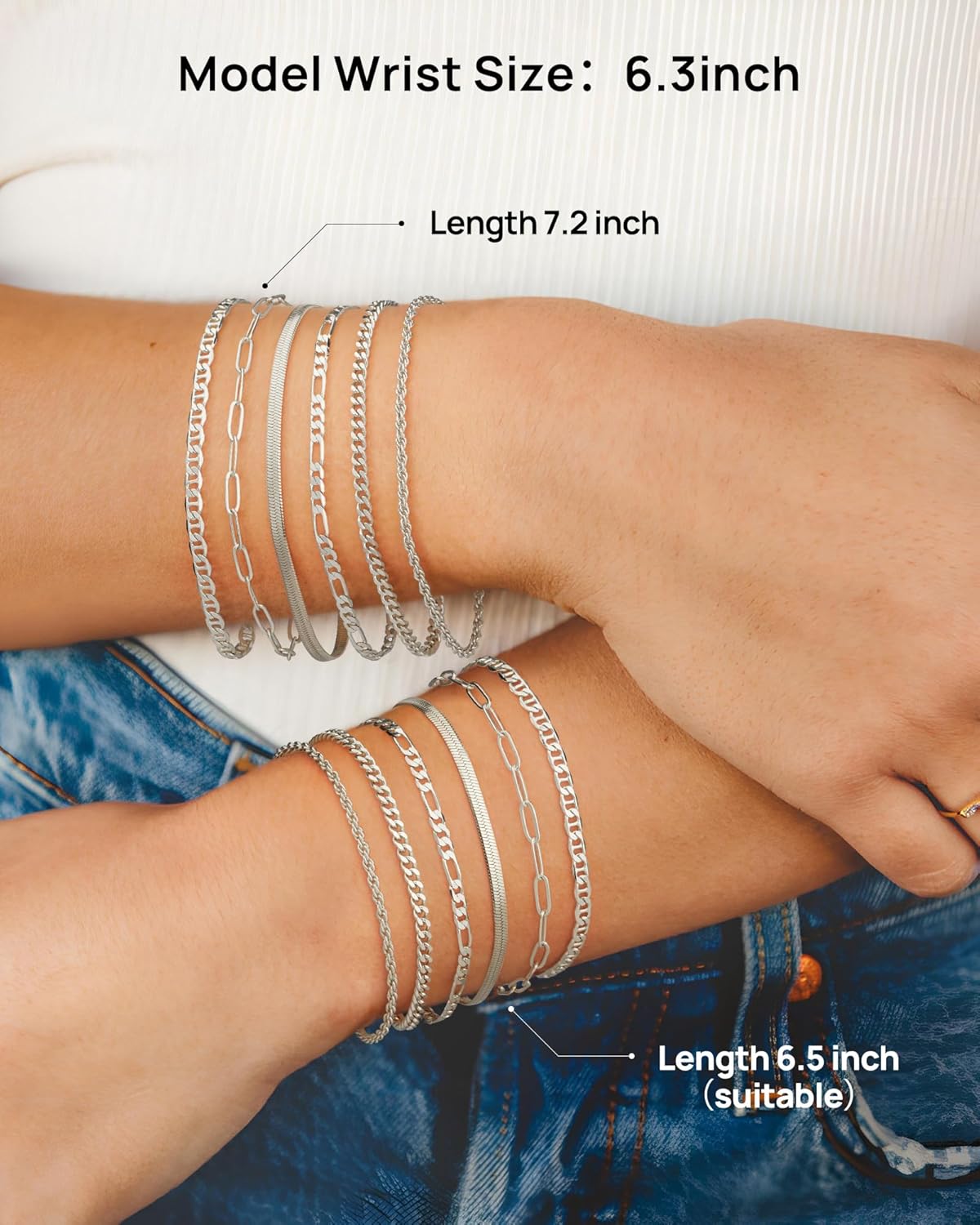 6 Pcs Gold Bracelets for Women Dainty Gold Bracelet Stack for Teen Trendy 18k Gold Plated Cute Stackable Cuban Link Chain Bracelets Set for Daughter Non Tarnish Adjustable - Image 5