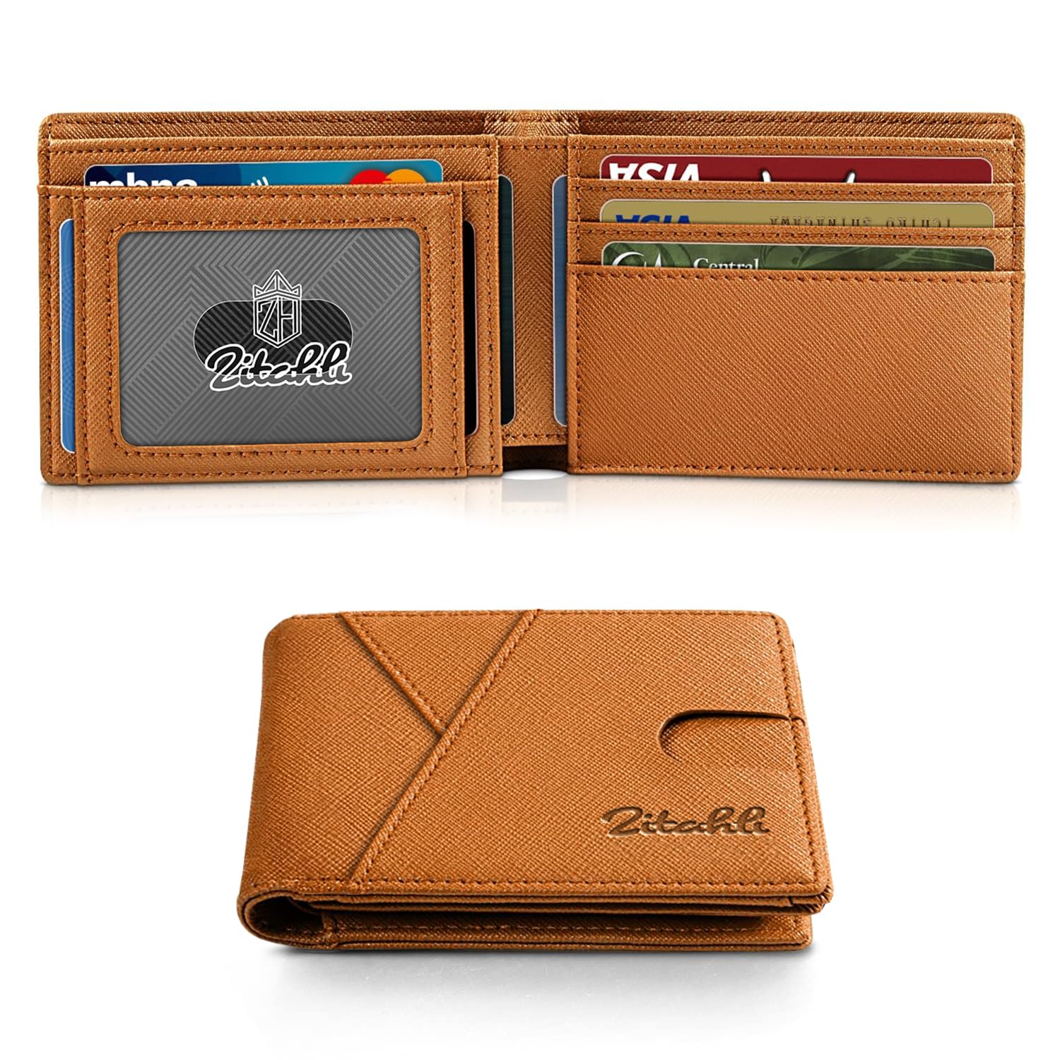 Zitahli Bifold Wallets for Men, Slim RFID Leather Card Holder Cash Pocket | Minimalist Front Pocket Design, Holds 11 Cards, RFID Protection, Gifts for Men on Birthdays, Father’s Day, and Christmas