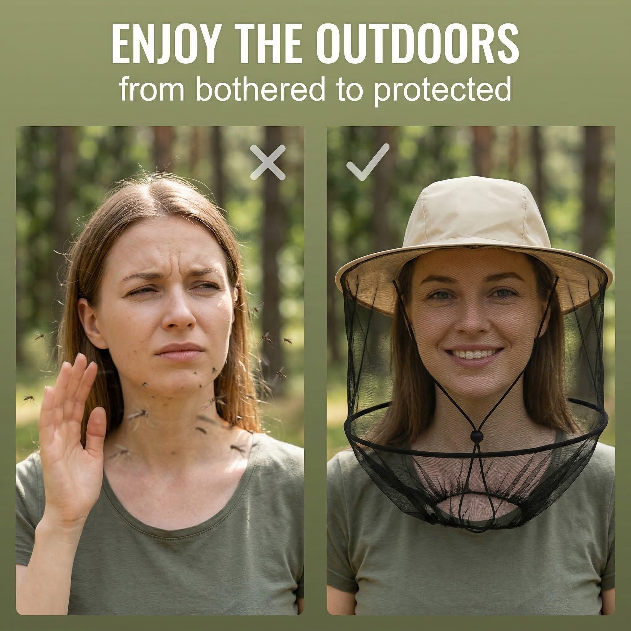 Cappello Antizanzare con Rete a Maglia Fine, Cappello da Pescatore Protettivo per Apicoltura, Pesca e Trekking, Cappello con Velo Anti-Insetti Regolabile, Beige