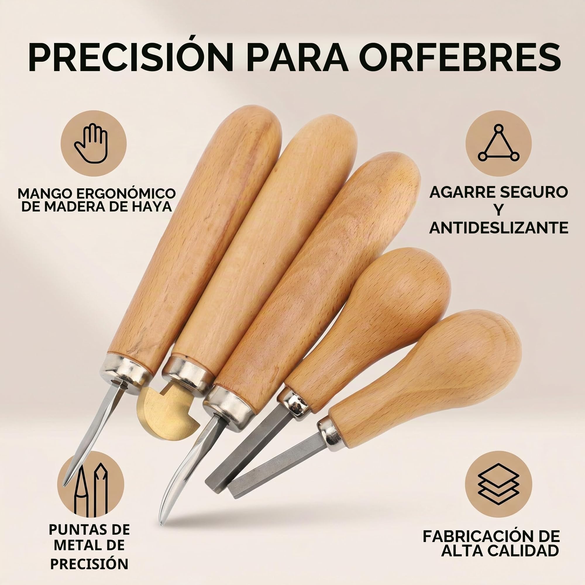 Kit de Herramientas de Ajuste de Piedra Premium con de Madera, 5 Herramientas de Ajuste de Piedra de Joyería para Ajustes Seguros de Piedra, Profesionales de la Joyería