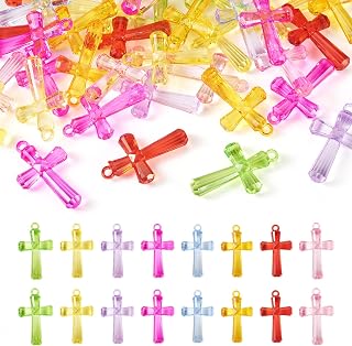 Cheriswelry 50pcs Cross Charms Pendants Transparent Acrylic Plastics Pendants Crucifix Cross Dangle Earring Charms Easter Necklace Pendants 44x26.5mm for DIY Craft Keychain Jewelry Making