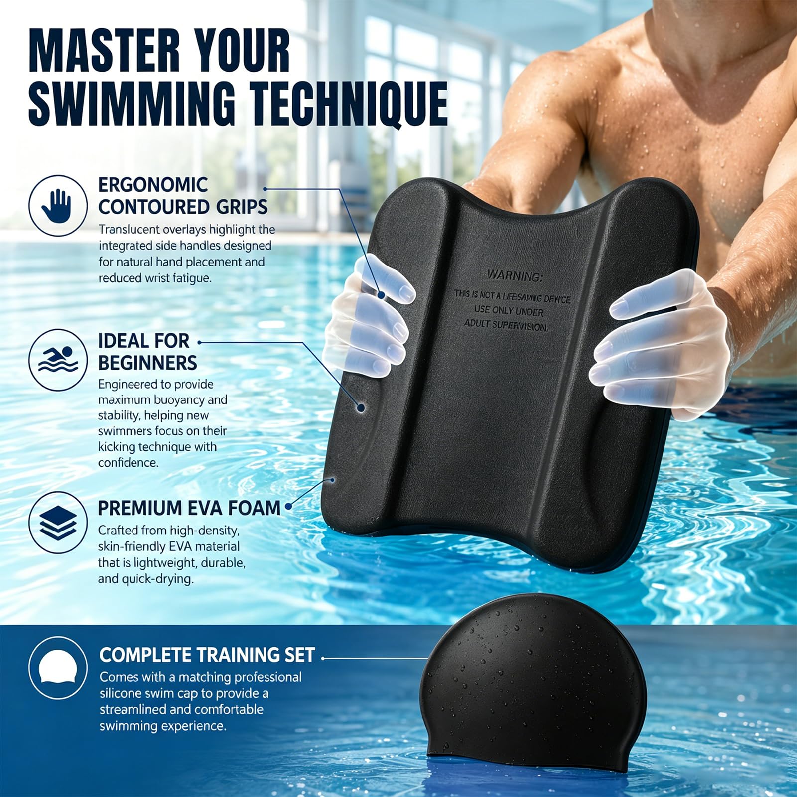 Pullkick Arena Pull Kick Tavola da nuoto per bambini e adulti, aiuta a nuotare per principianti, ottimizza la tecnica e la postura durante l'allenamento di nuoto
