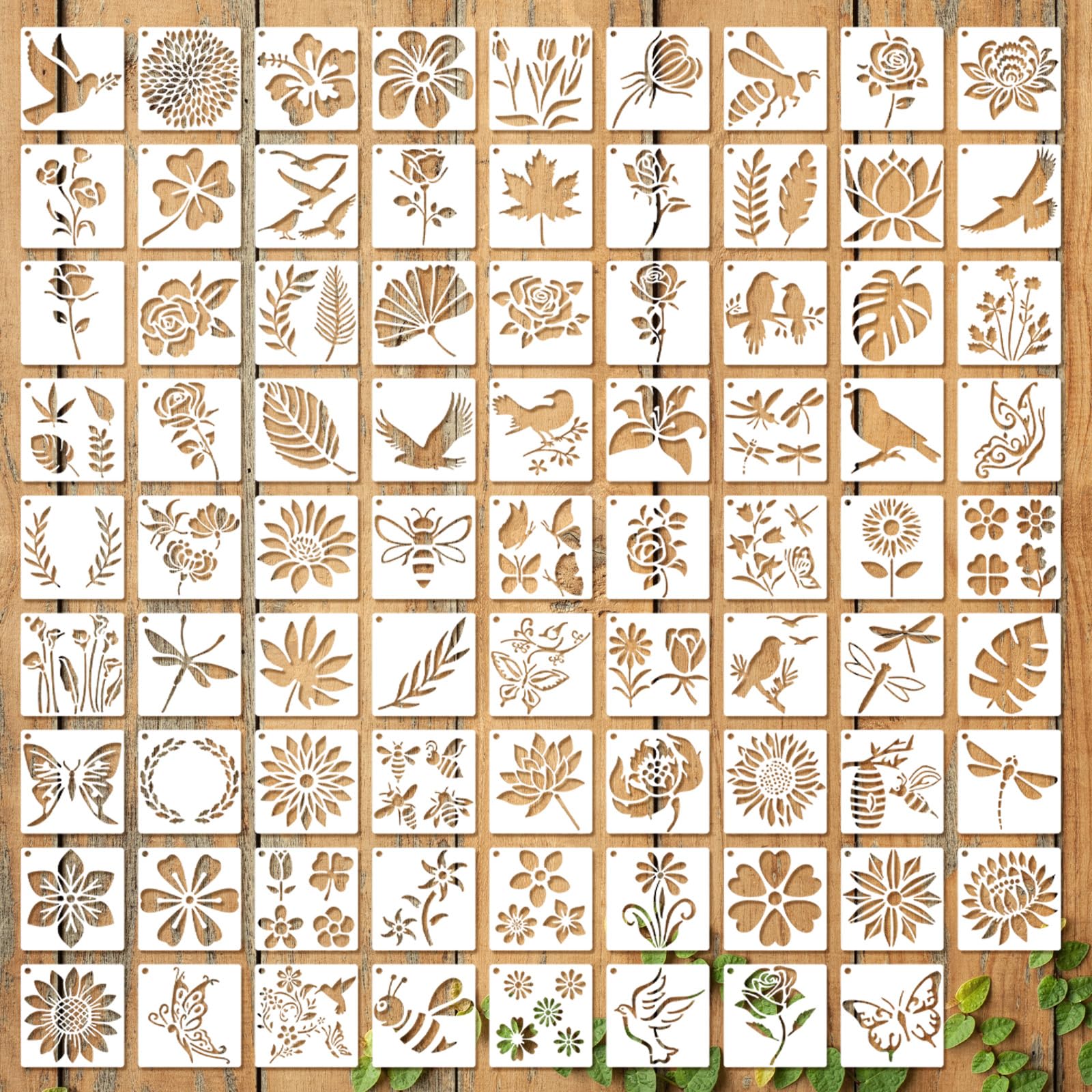 Shimmeroo 80Pcs Stencils for Painting,Flower Stencils for Crafts Reusable - Butterfly Flower Leaf Dragonfly Templates Kit for Crafts on Wall,Wood Fabric