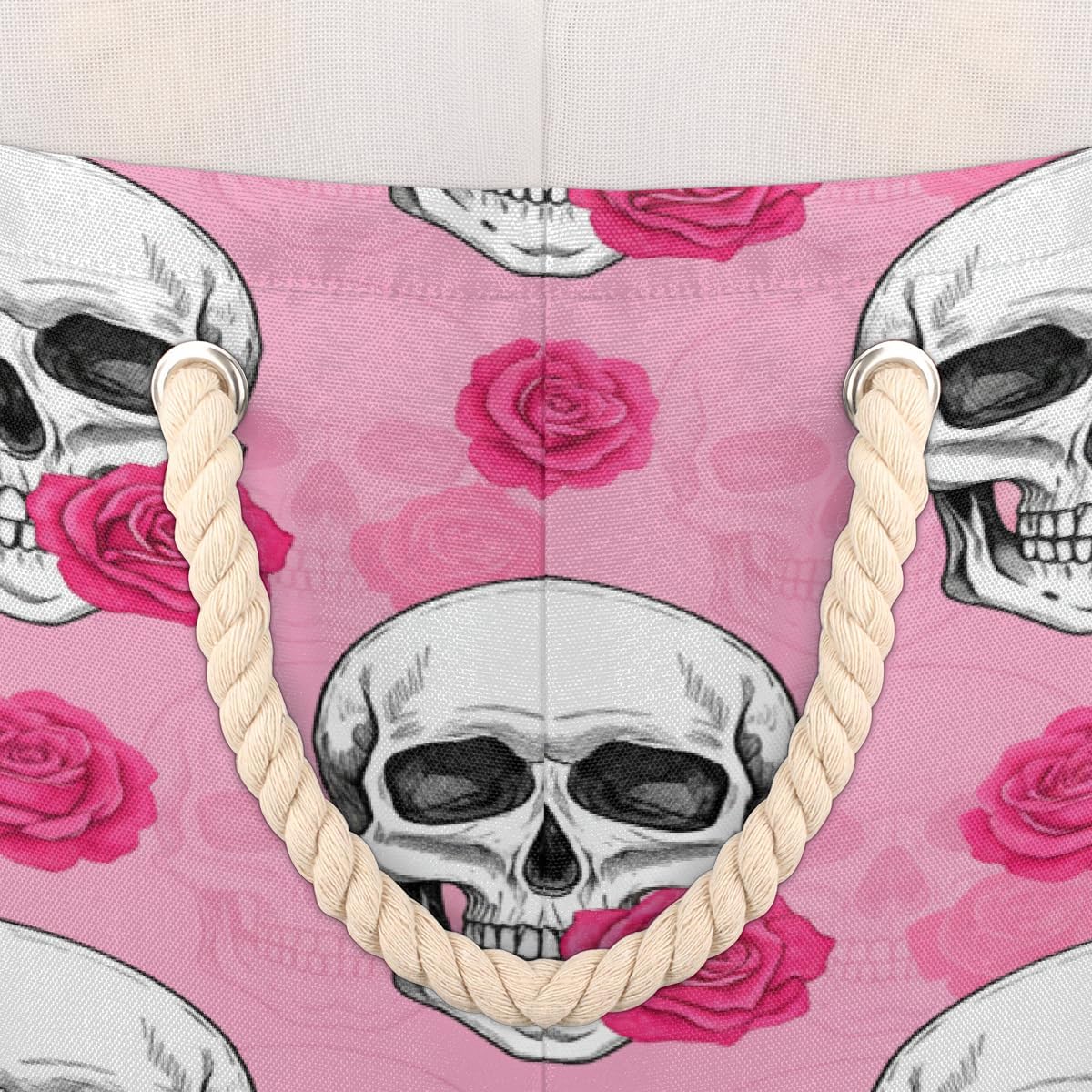 Large Storage Baskets - Skull Roses Nursery Round Collapsible Organizer Bin Box, Laundry Hamper for Kids Toys, Blanket, Bedroom Living Room Home Decor, Gift Basket, 19.4"x13.3"