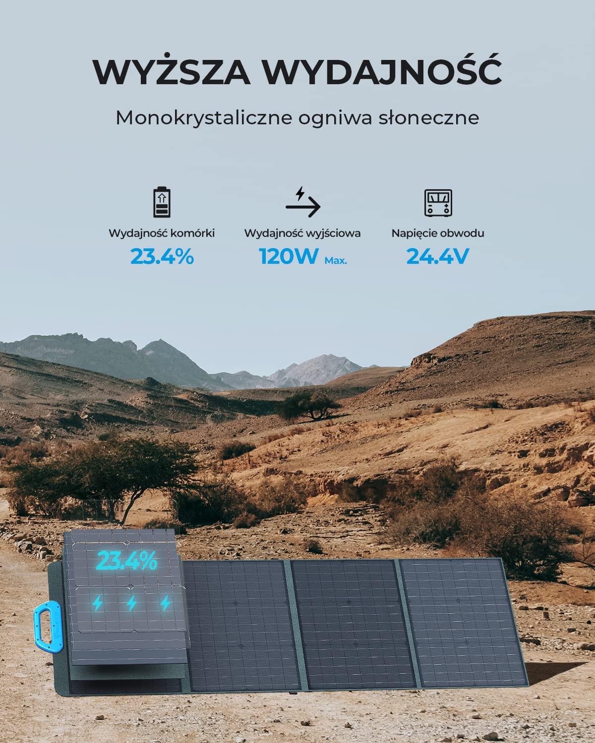 BLUETTI Panel słoneczny 120 W, PV120, składany moduł solarny do przenośnych generatorów solarnych, moduł fotowoltaiczny, instalacja solarna do systemu niezależnego od sieci, do ogrodu, na balkon, do