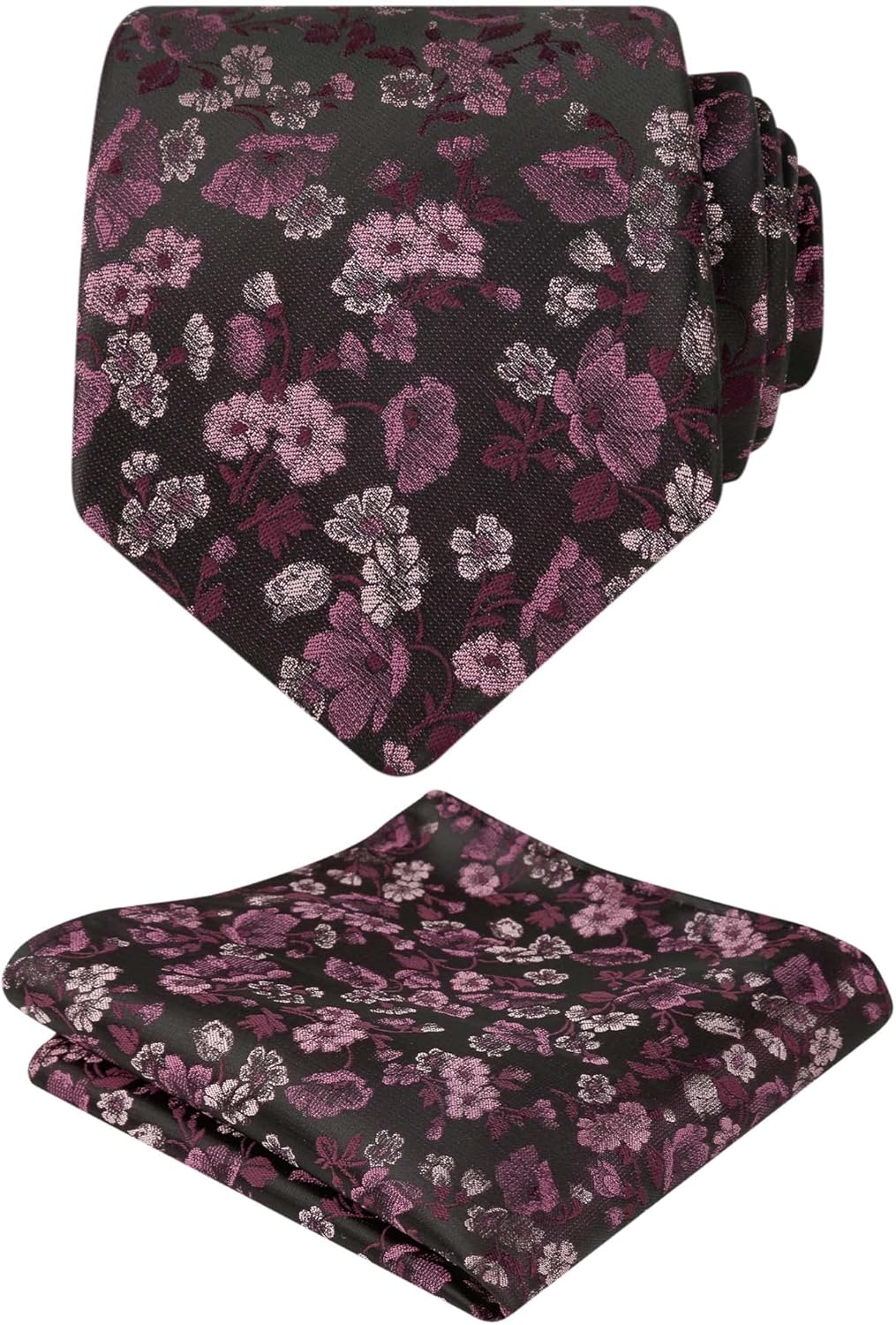 Alizeal Mens 3.15inches Flower Patterned Tie with Floral Printed Pocket Square