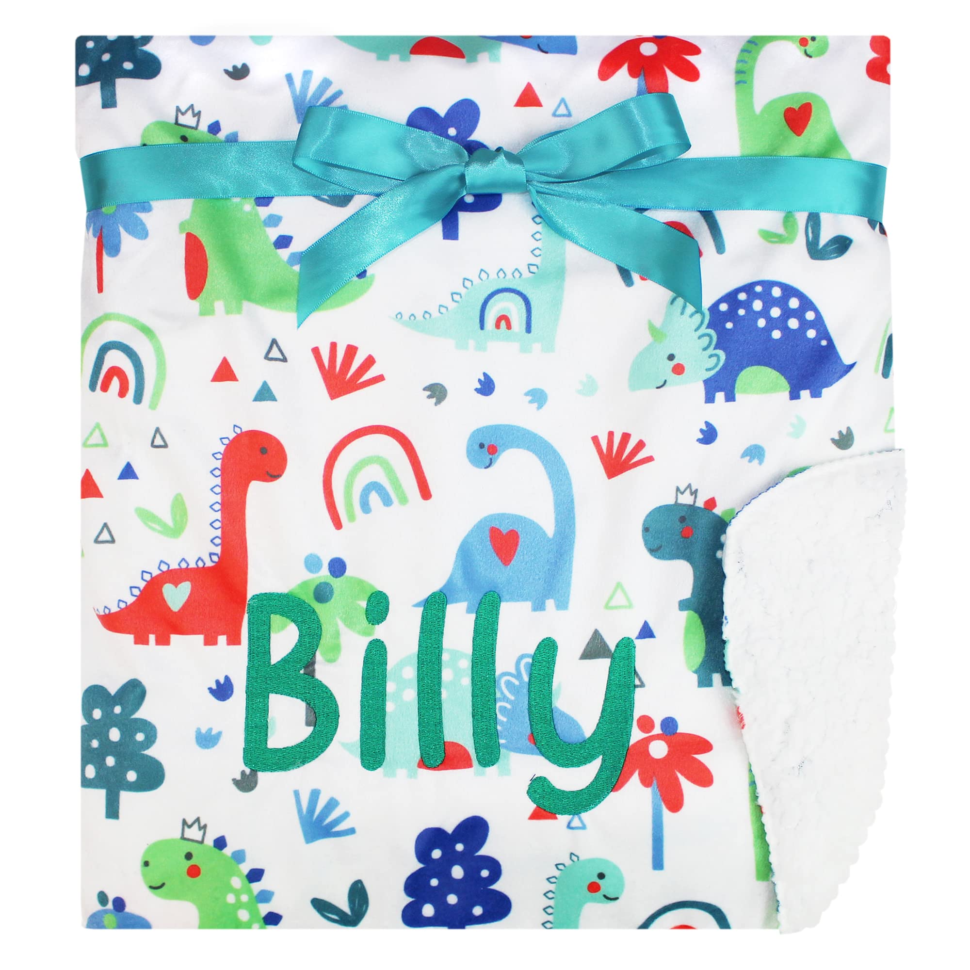 TeddyTs Personalised Dinosaur Baby Fleece Blanket, Cream, Coral, Yellow, 75cm x 100cm