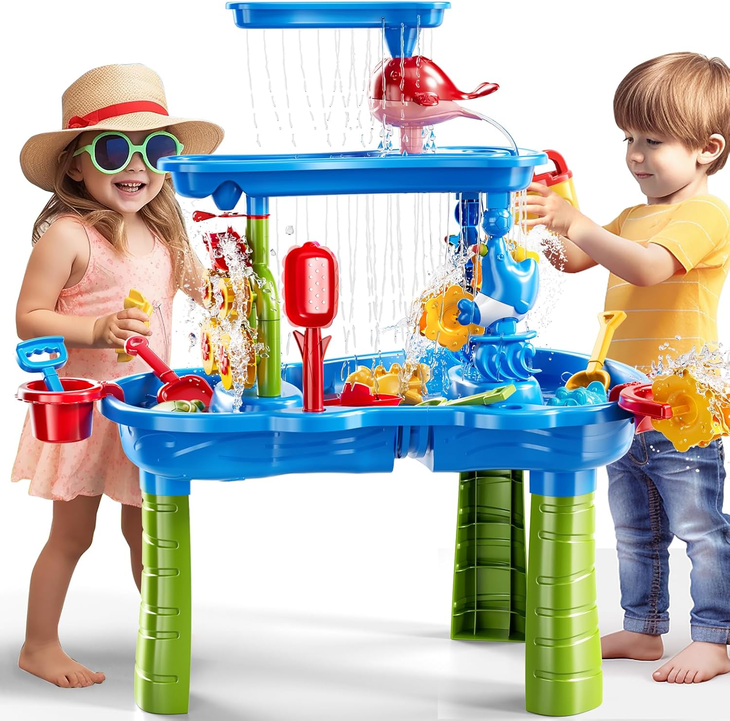 Water Table for Toddlers 3-5, 3-Tier Kids Sand Water Table, Water and Sand Activity Sensory Table Summer Beach Outside Toys Backyard for Kids Toddlers Age 3 4 5 6 7 8 3-Tier Water Table