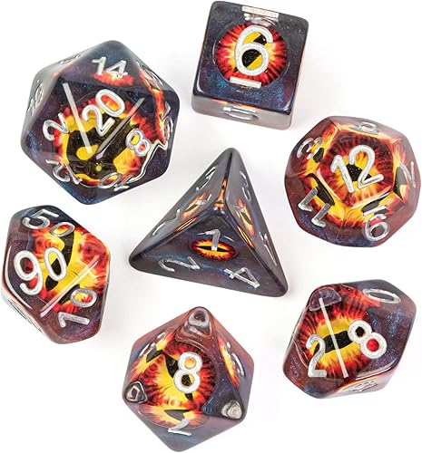 Miniatura 2 de Cusdie Dados DND de 7 troqueles, juego de dados poliédricos rellenos de globo ocular, para juegos de rol, dados D&D (globo ocular marrón)