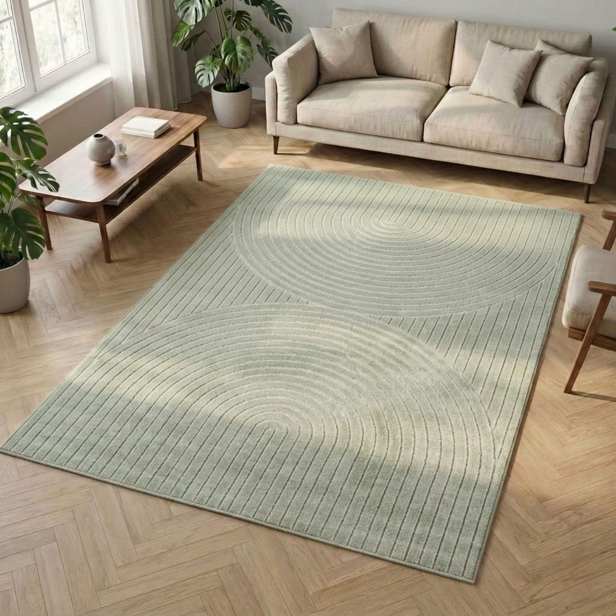Carpetsale24 Kurzflor Teppich Beige Wohnzimmer Schlafzimmer 3D Hoch-Tief-Effekt, Skandinavisch Boho Motiv, für Outdoor Bereich geeignet Terrassen oder im Balkon
