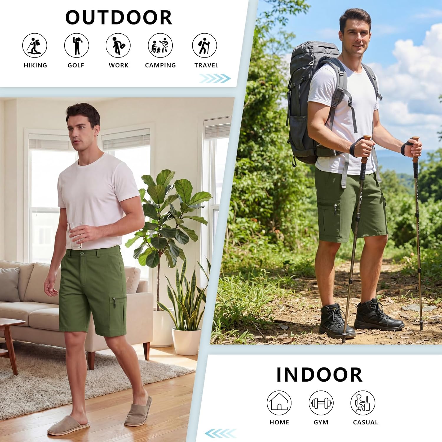 Heyfanee Mens Hiking Cargo Shorts Ripstop Quick Dry Lightweight Shorts 9 Inch Inseam