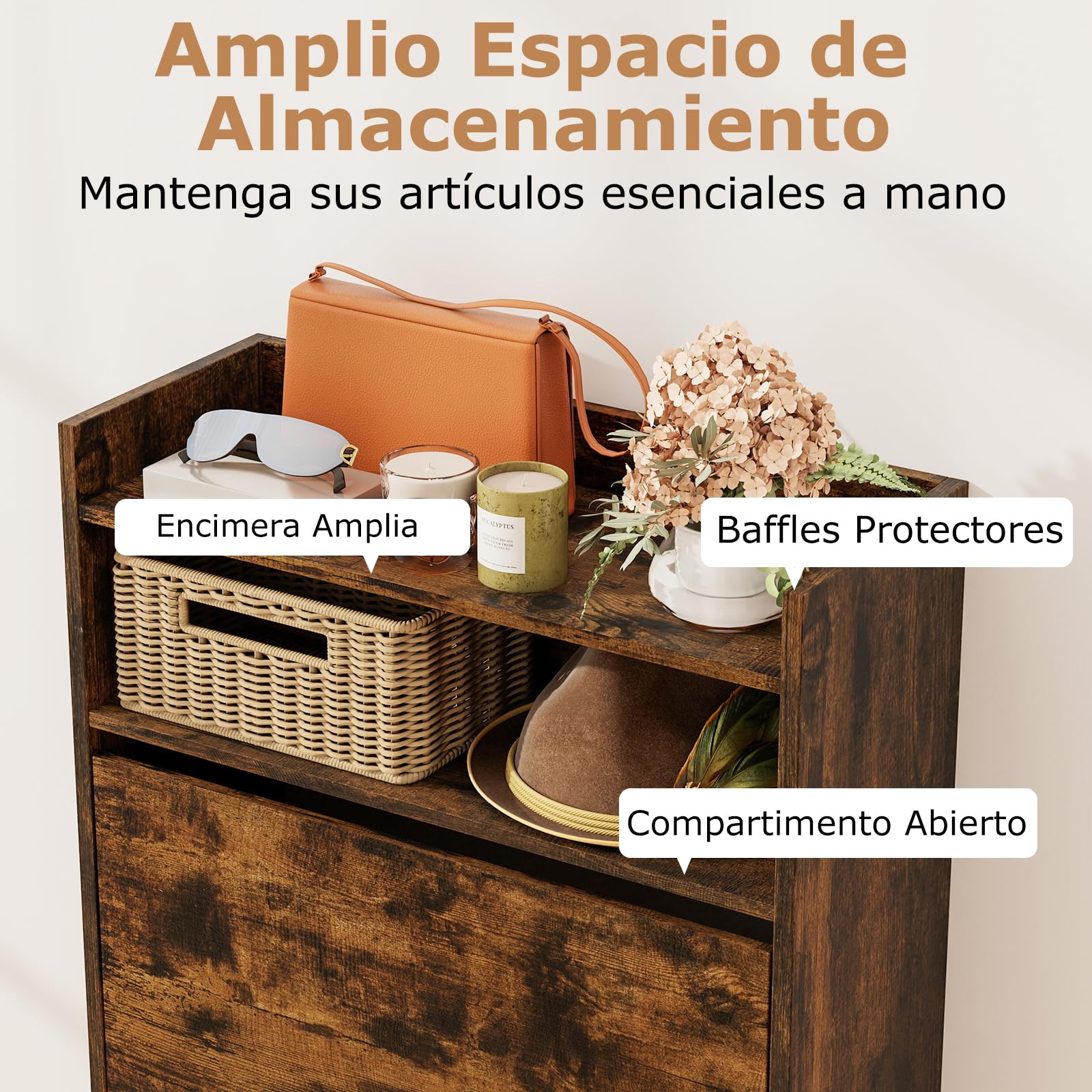 COSTWAY Zapatero con 2 Cajones Abatibles, Zapatero Estrecho con Almacenamiento Abierto, Mueble para Zapatos Madera Entrada Recibidor Pasillo, 60 x 24 x 102 cm (café)